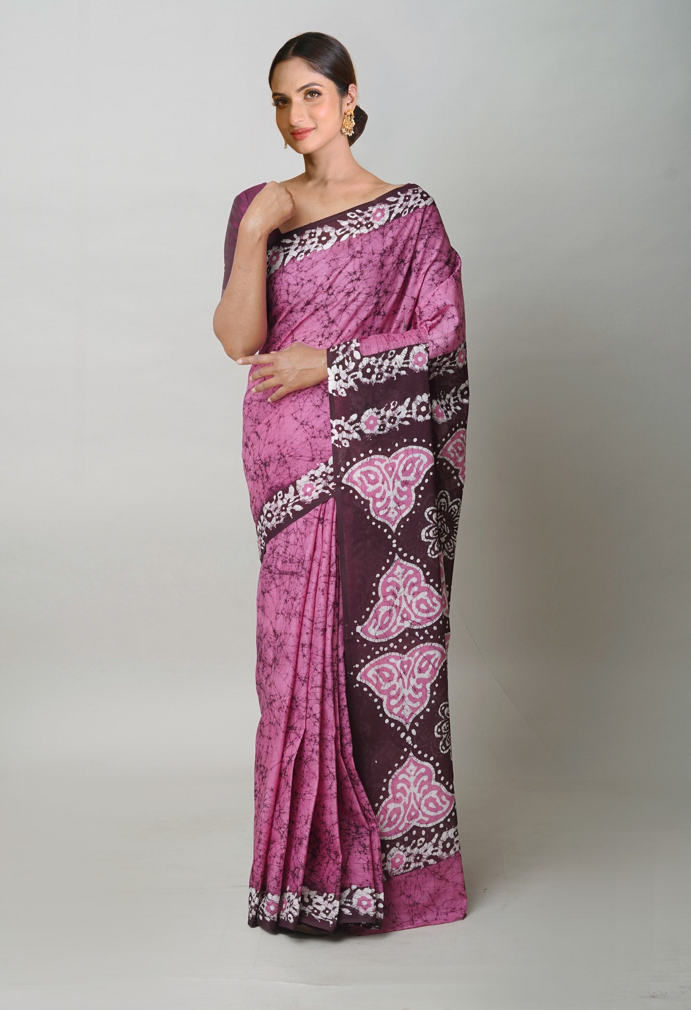 Pink Pure Batik Printed Soft Cotton Saree