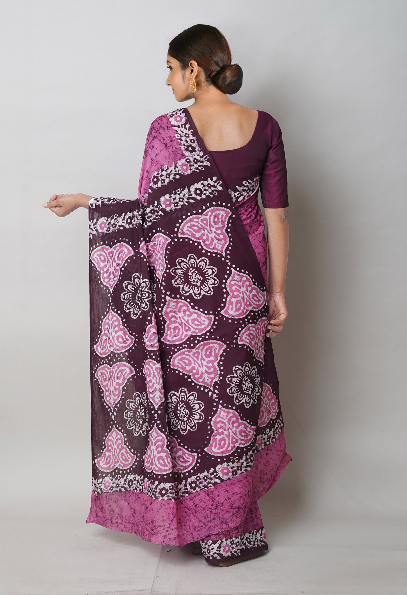 Pink Pure Batik Printed Soft Cotton Saree