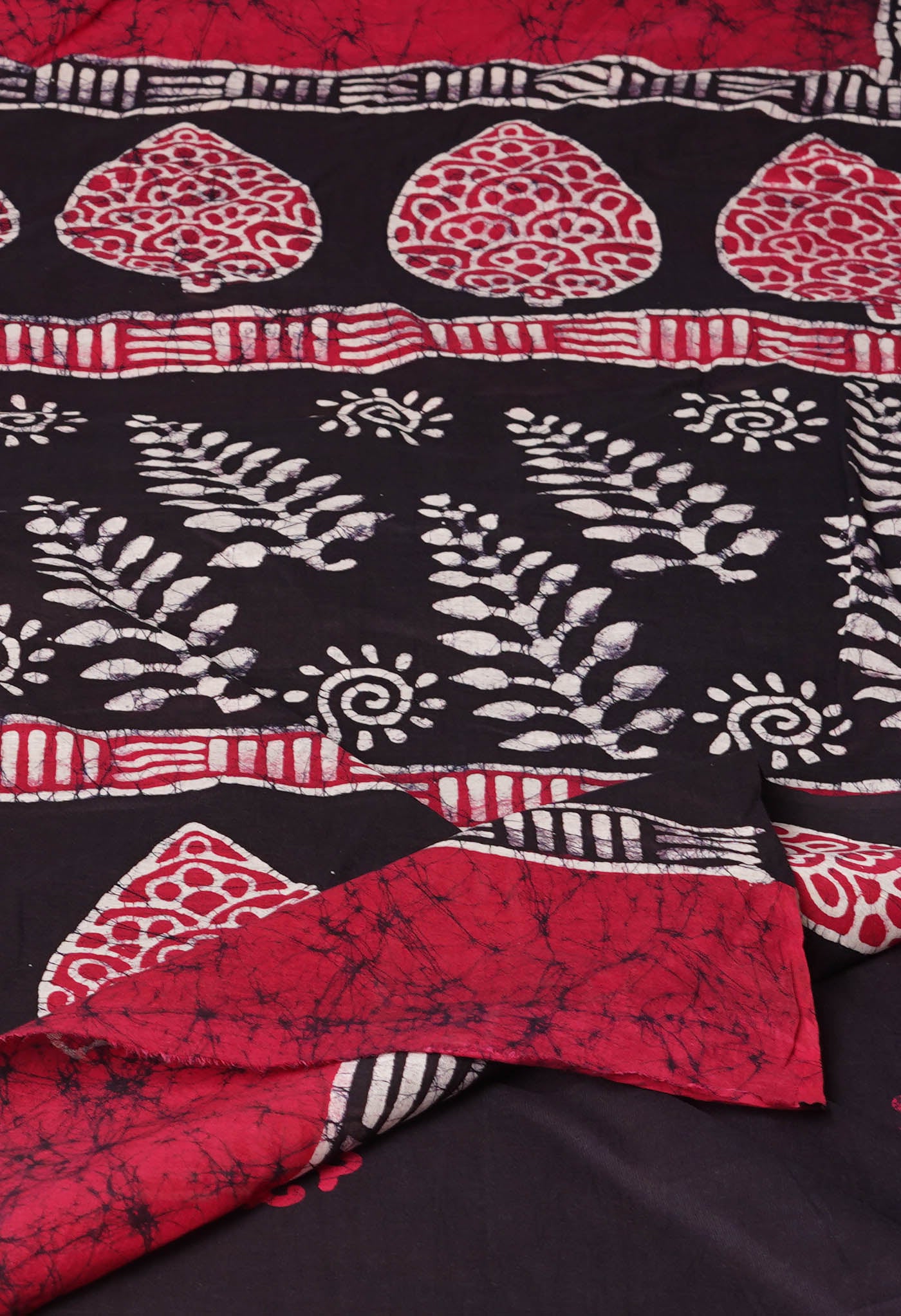 Pink-Navy Blue Pure Wax Batik Hand Block Printed Superfine Mulmul Cotton Saree