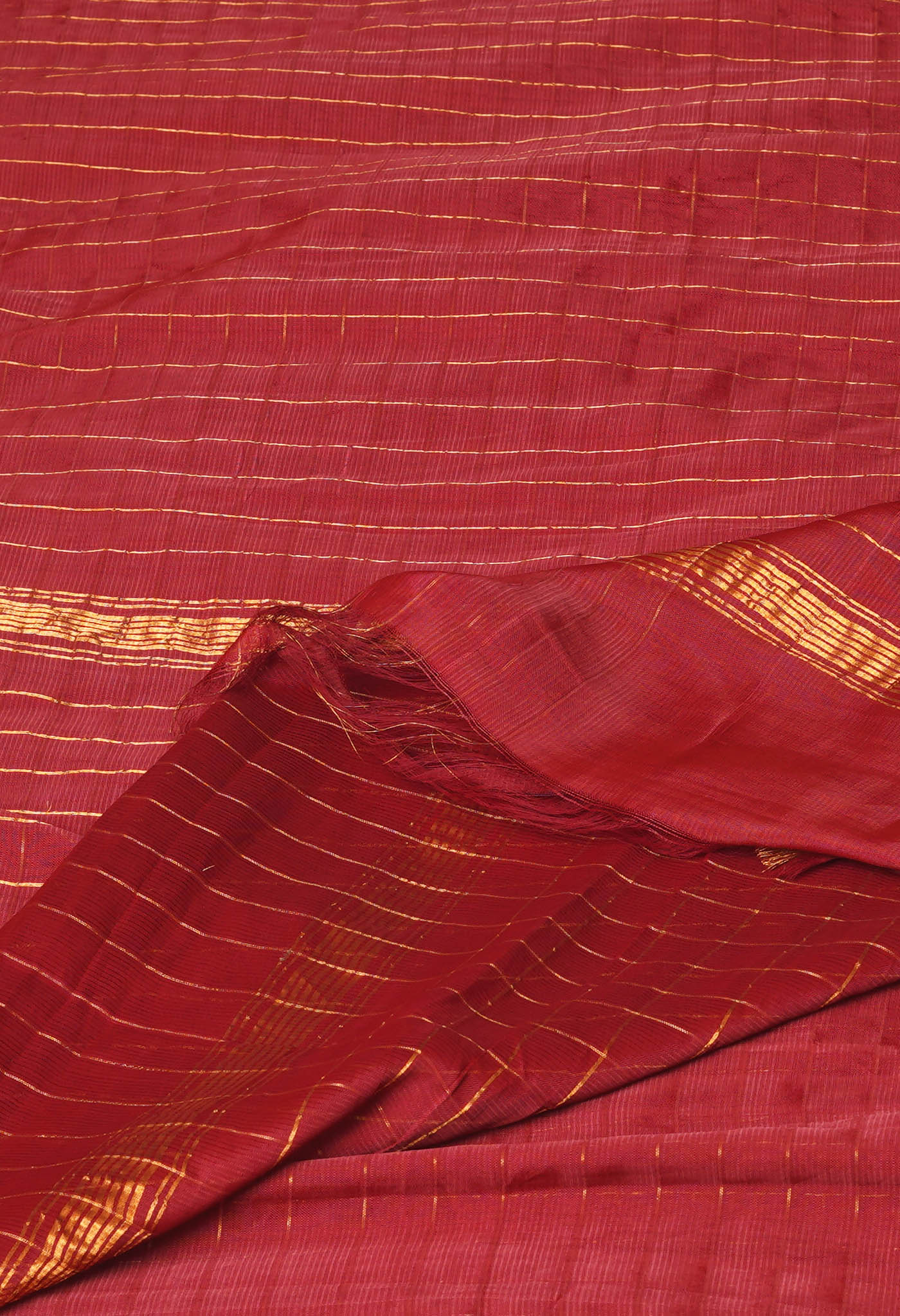 Maroon Pure  Zari Weaving Checks Mangalgiri Soft Silk Saree