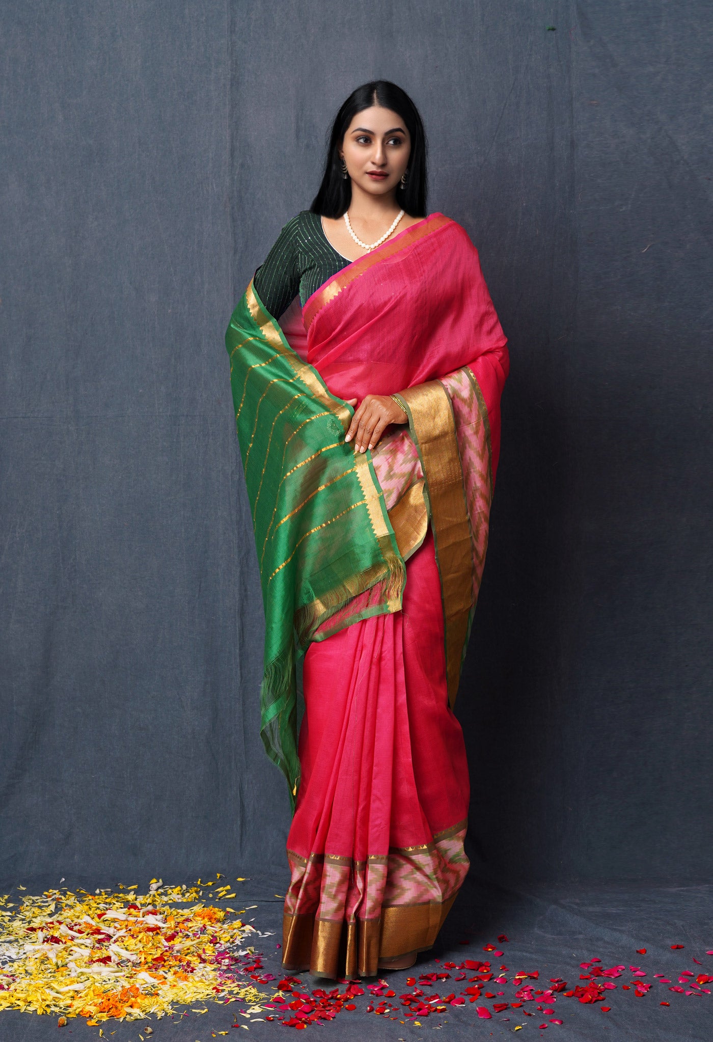 Pink Pure Mangalgiri Soft Silk Saree