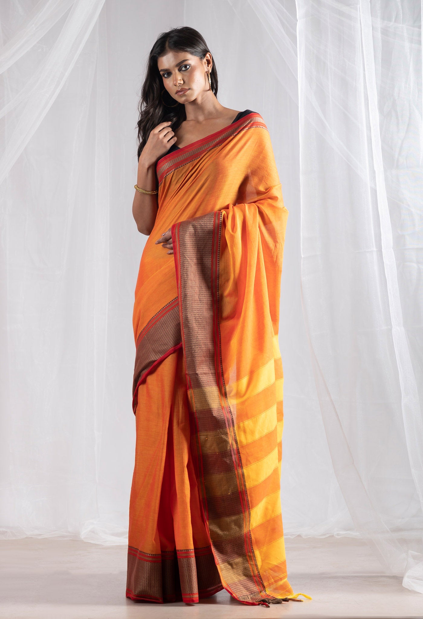 Orange Pure Handloom Narayani Cotton Saree