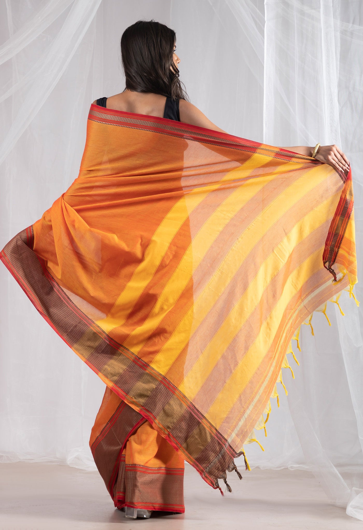 Orange Pure Handloom Narayani Cotton Saree
