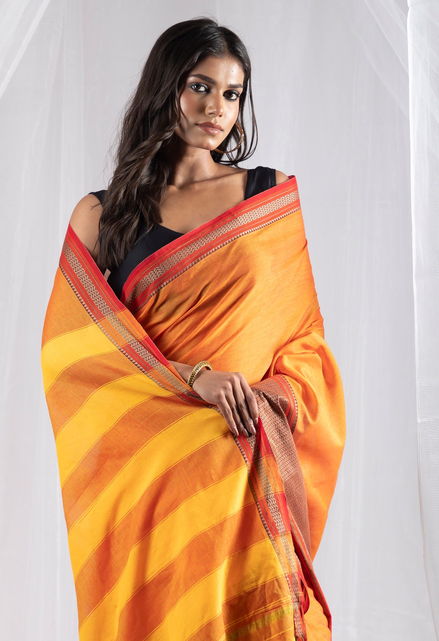 Orange Pure Handloom Narayani Cotton Saree