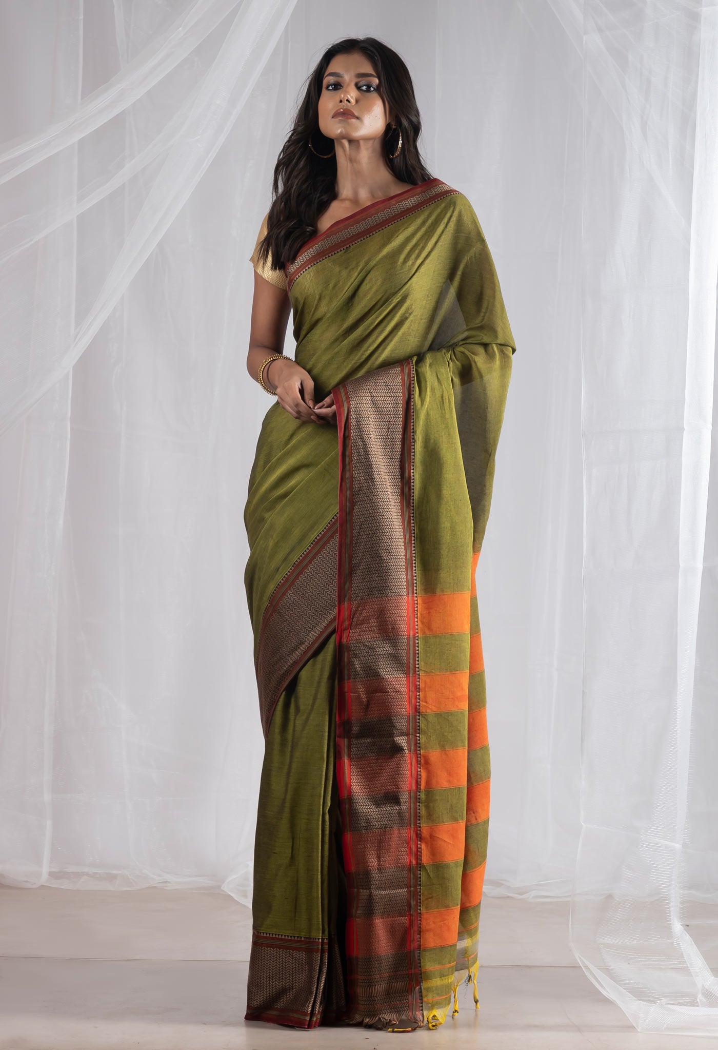 Mehndi Green  Pure Handloom Narayani Cotton Saree