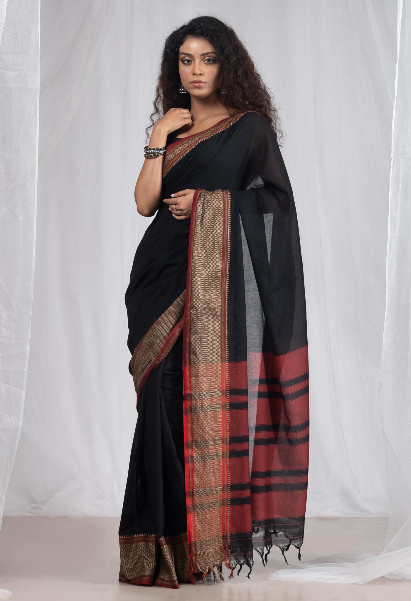 Black Pure Handloom Narayani Cotton Saree