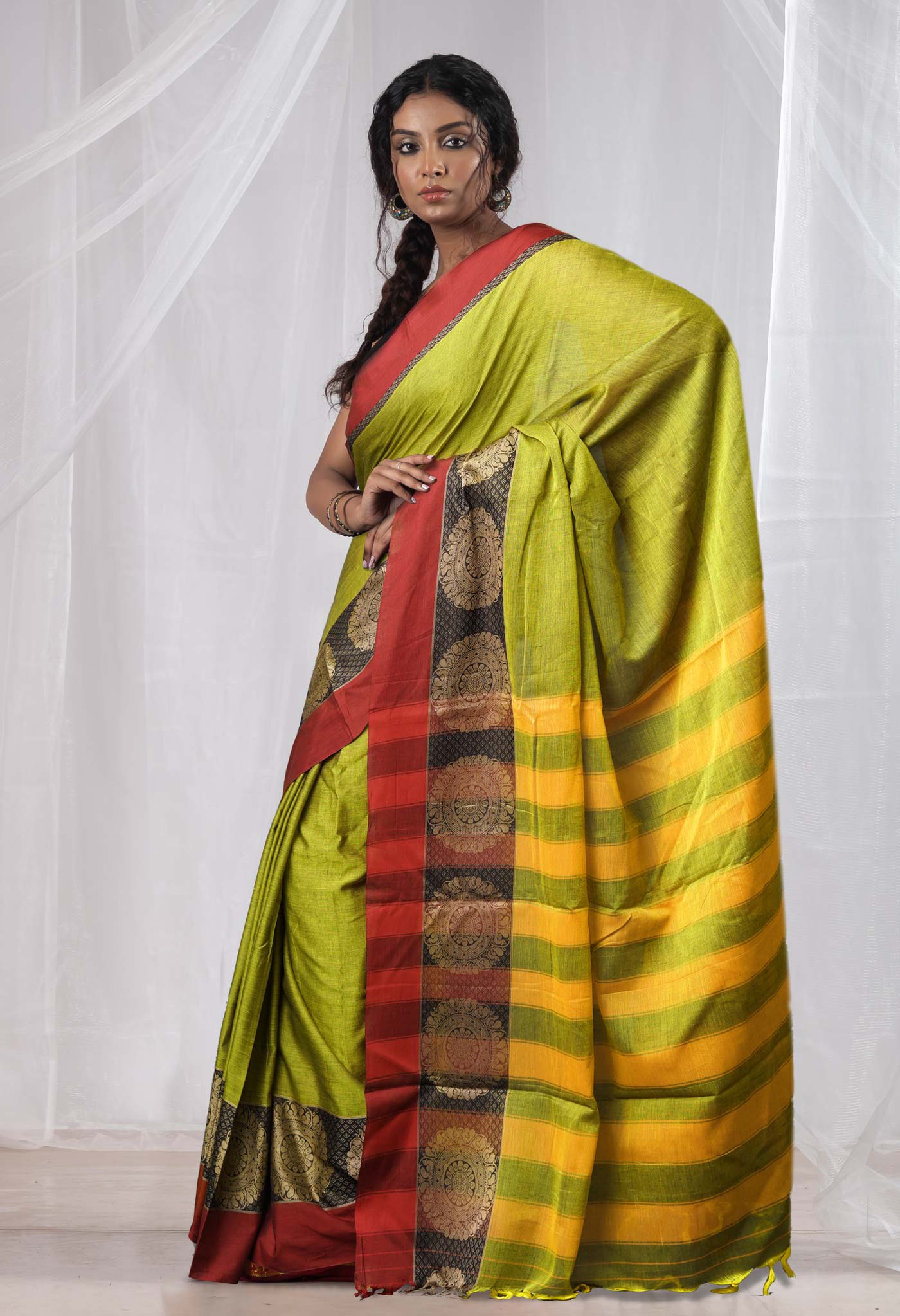 Light Green Pure Handloom Narayani Cotton Saree-UNM75636