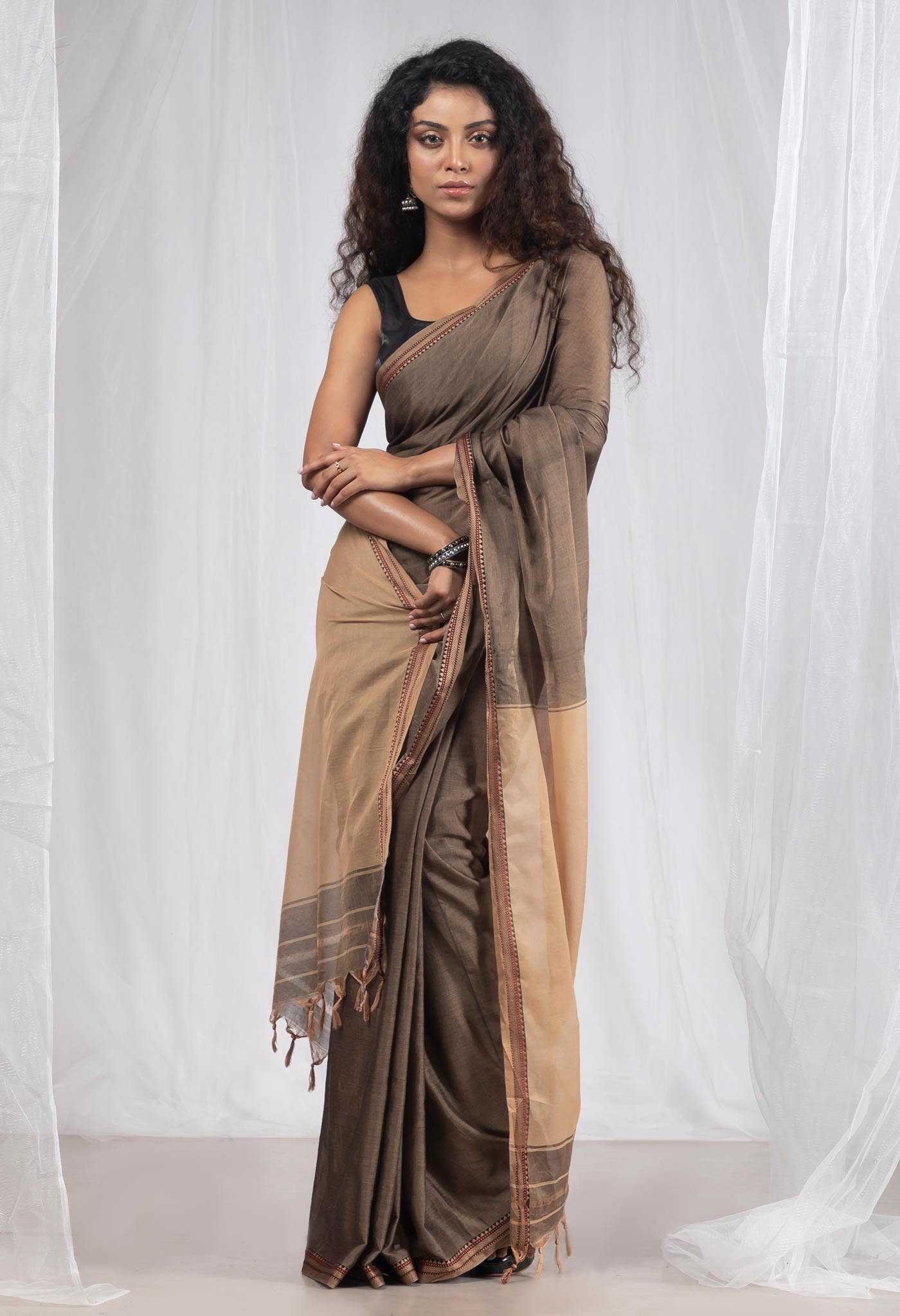 Brown Pure Handloom Narayani Cotton Saree