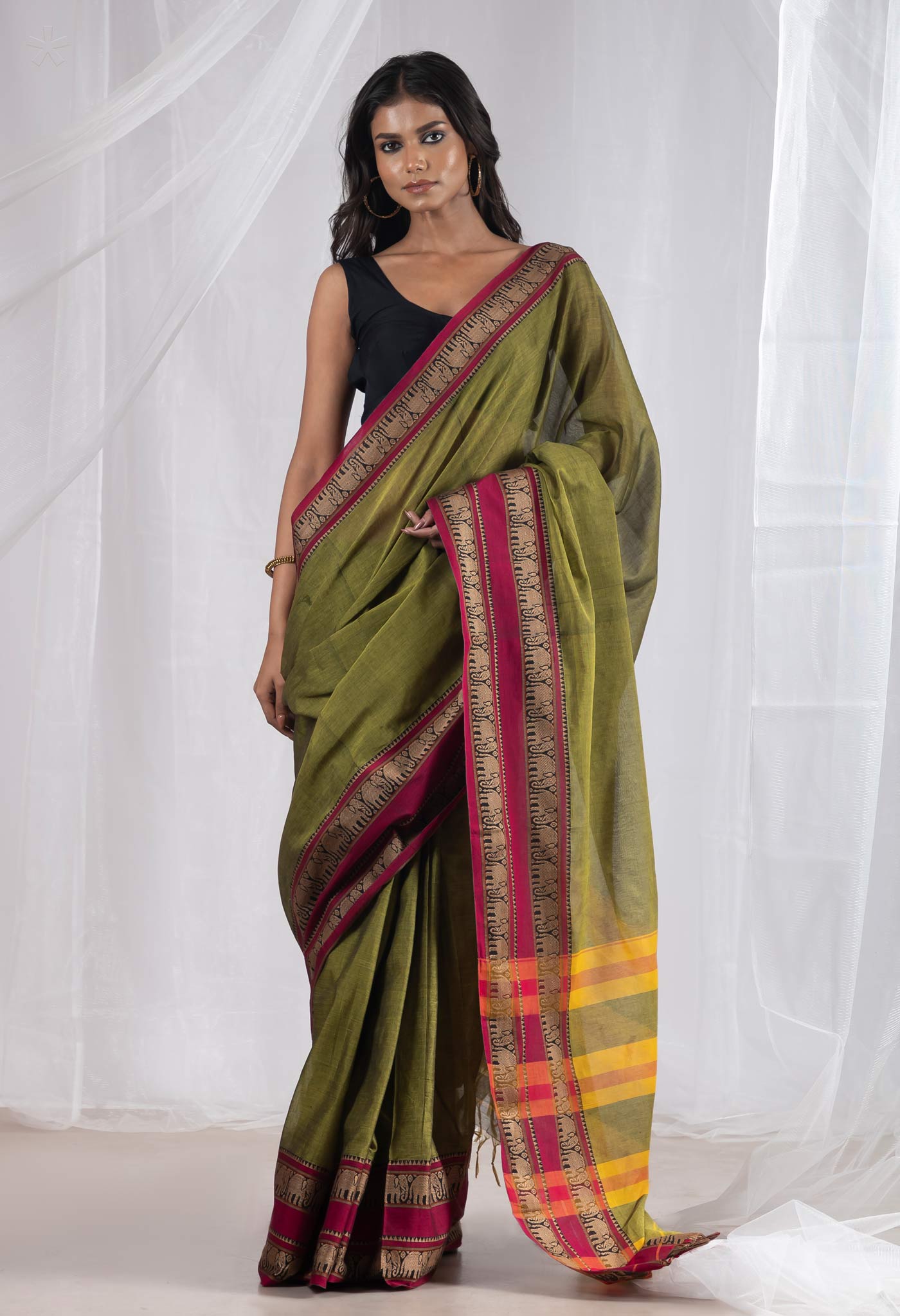 Mehndi Green Pure Handloom Narayani Cotton Saree