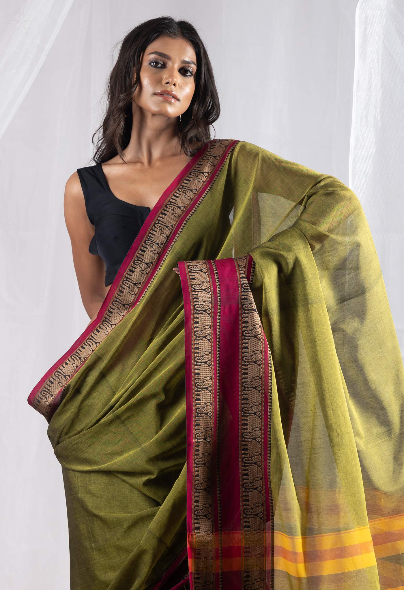 Mehndi Green Pure Handloom Narayani Cotton Saree