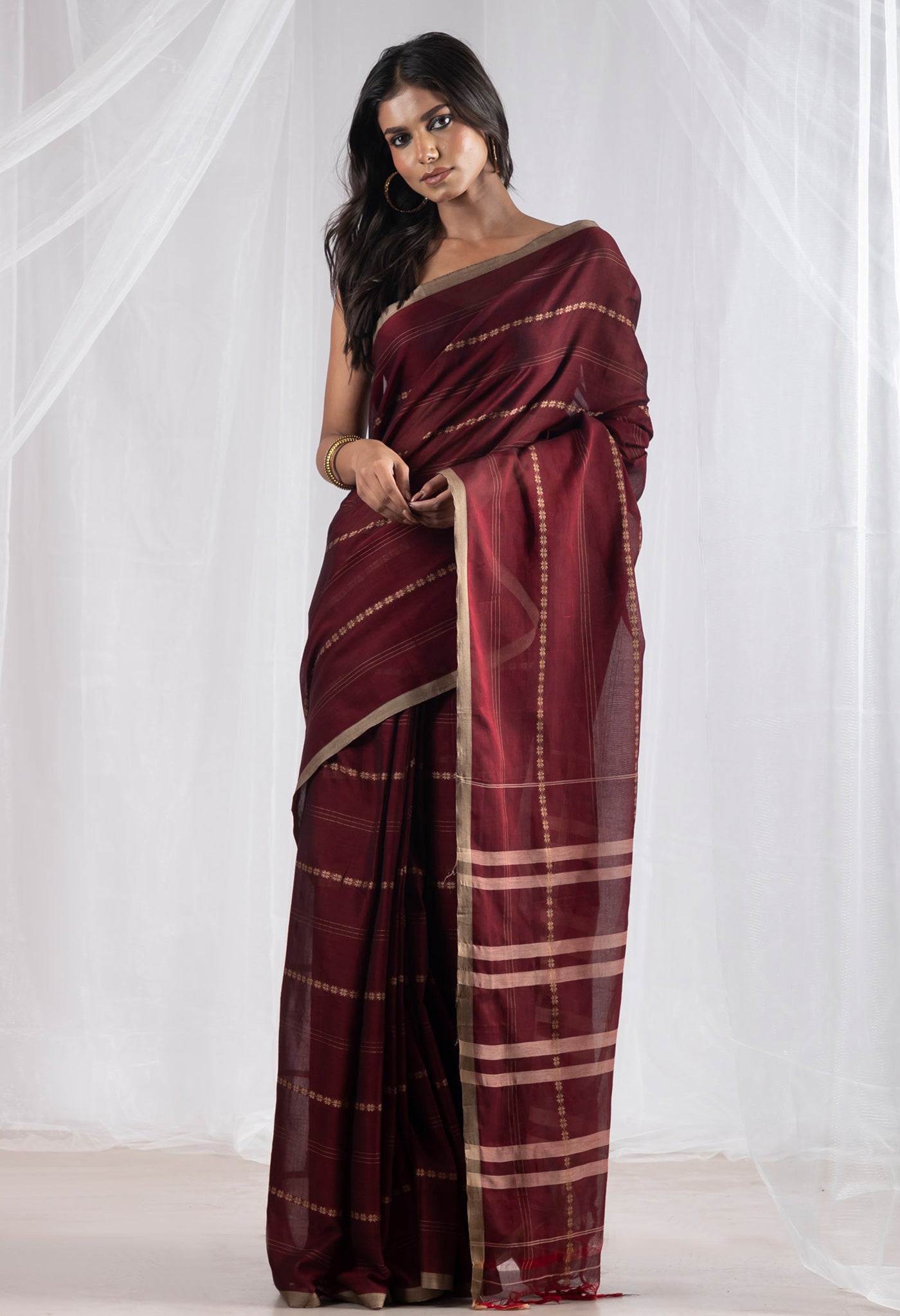 Maroon Pure Handloom Narayani Cotton Saree