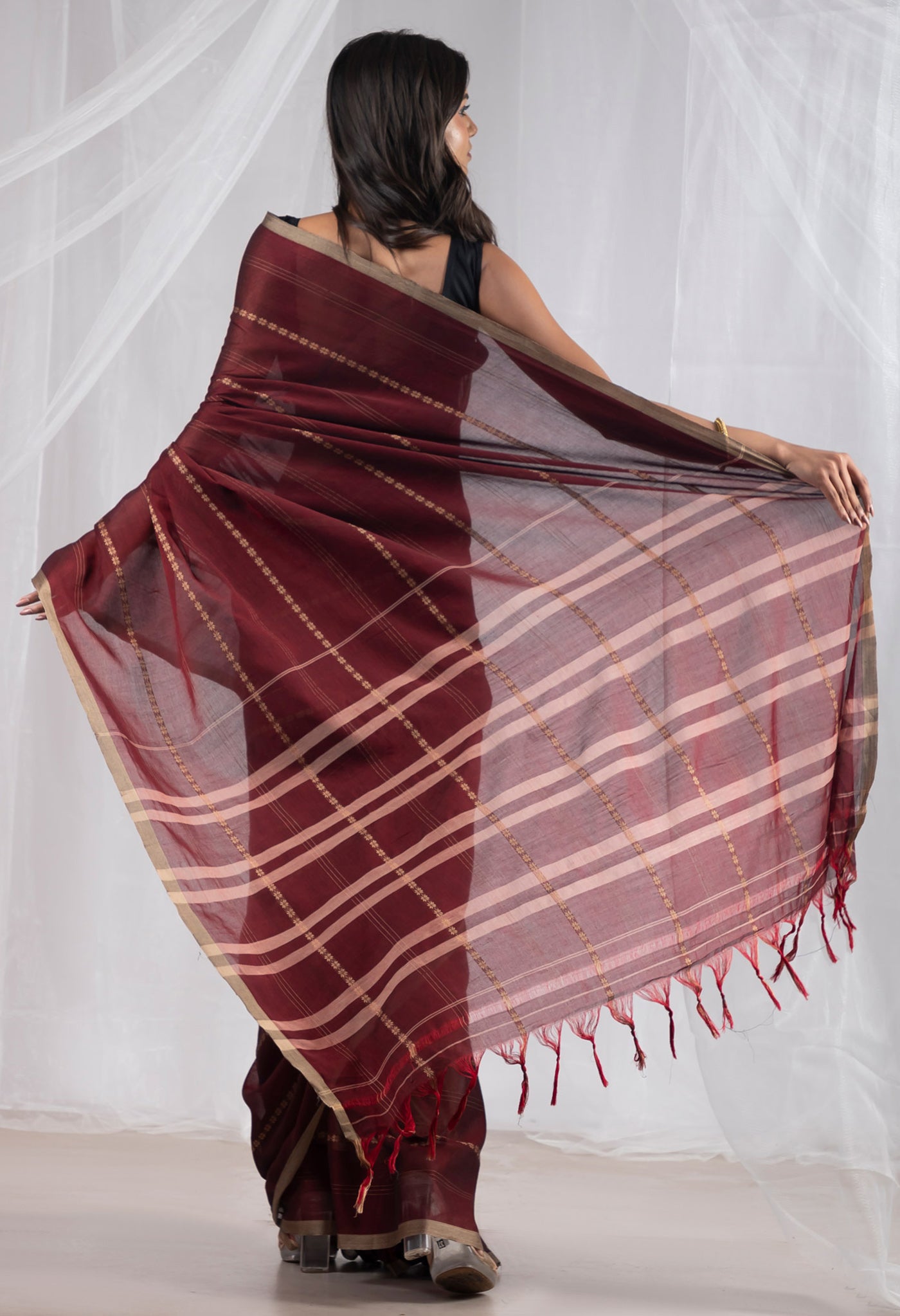 Maroon Pure Handloom Narayani Cotton Saree