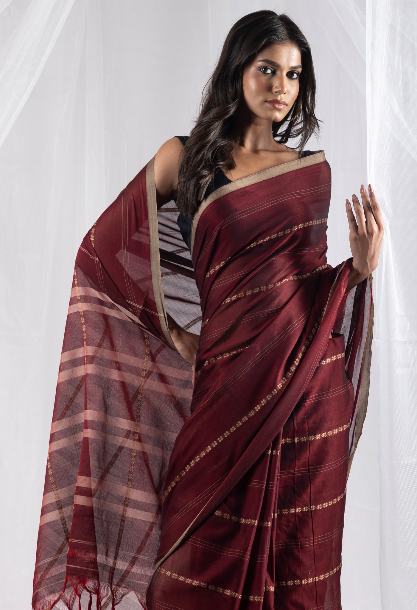 Maroon Pure Handloom Narayani Cotton Saree