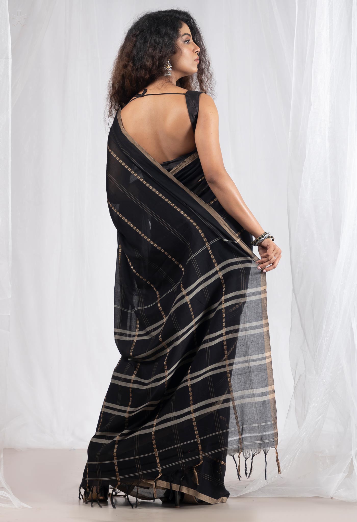 Black Pure Handloom Narayani Cotton Saree