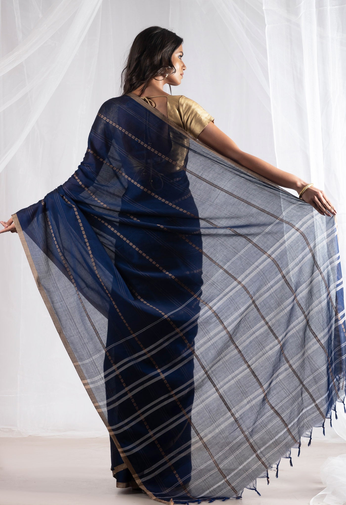 Navy Blue Pure Handloom Narayani Cotton Saree