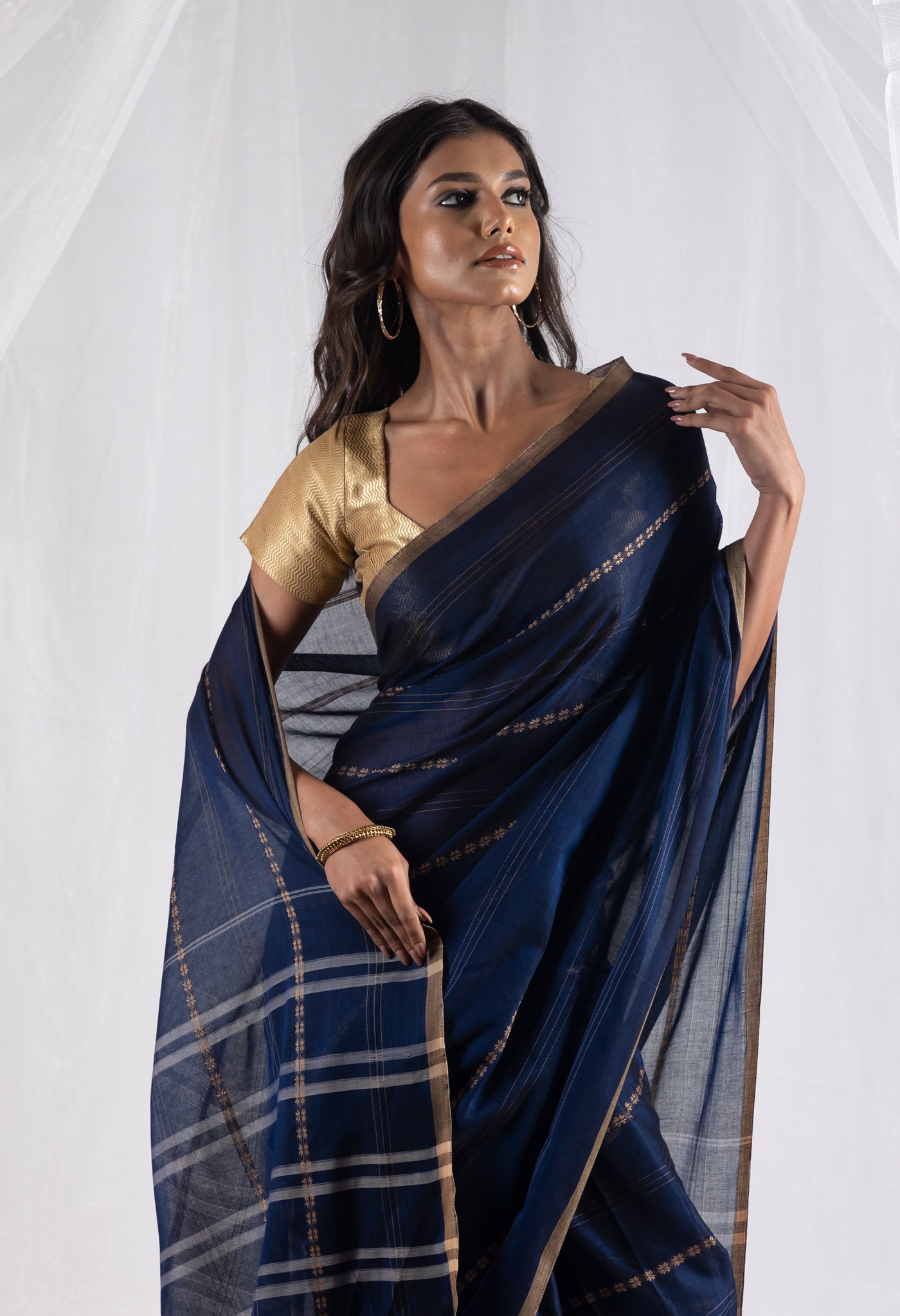 Navy Blue Pure Handloom Narayani Cotton Saree