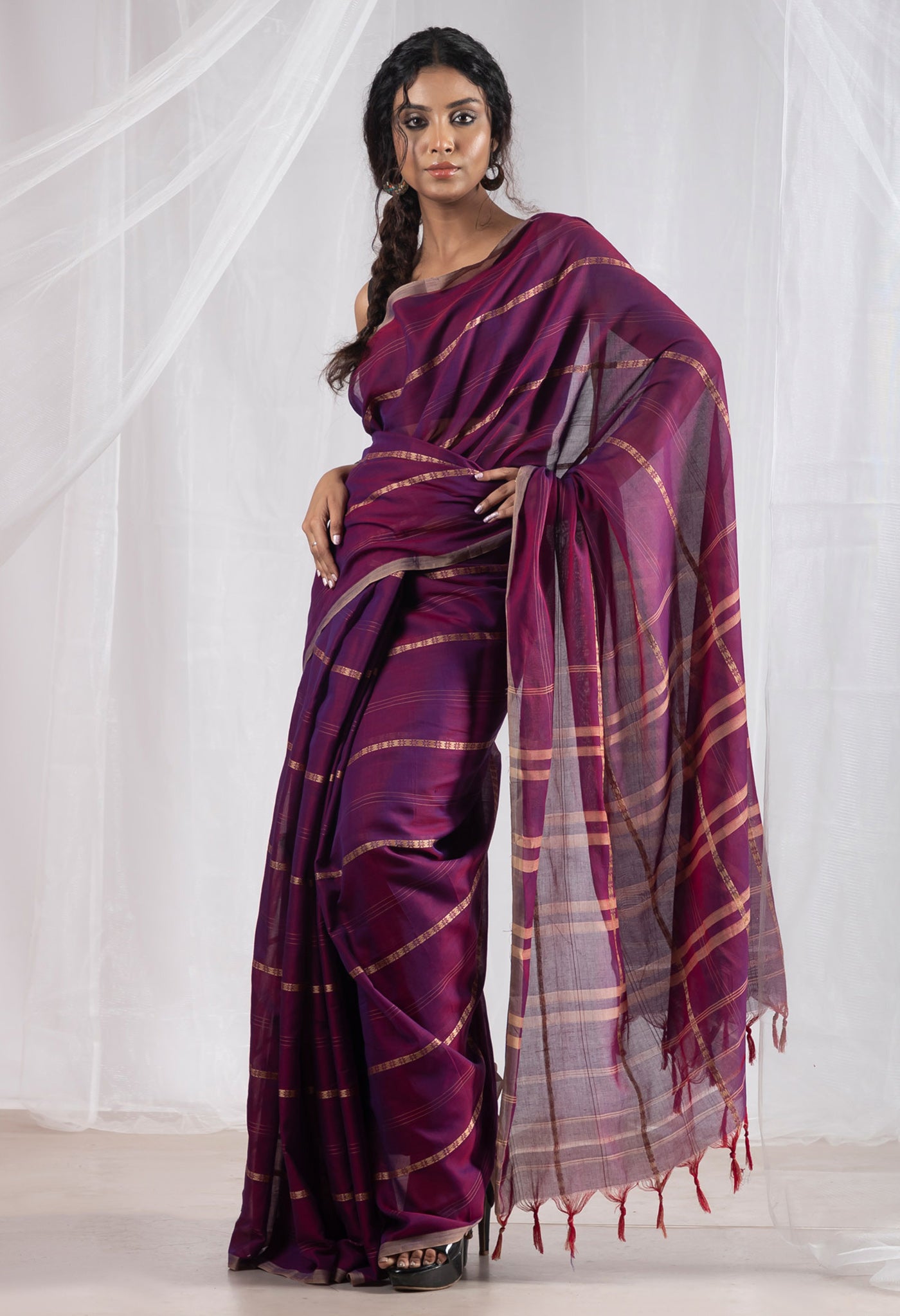 Purple Pure Handloom Narayani Cotton Saree