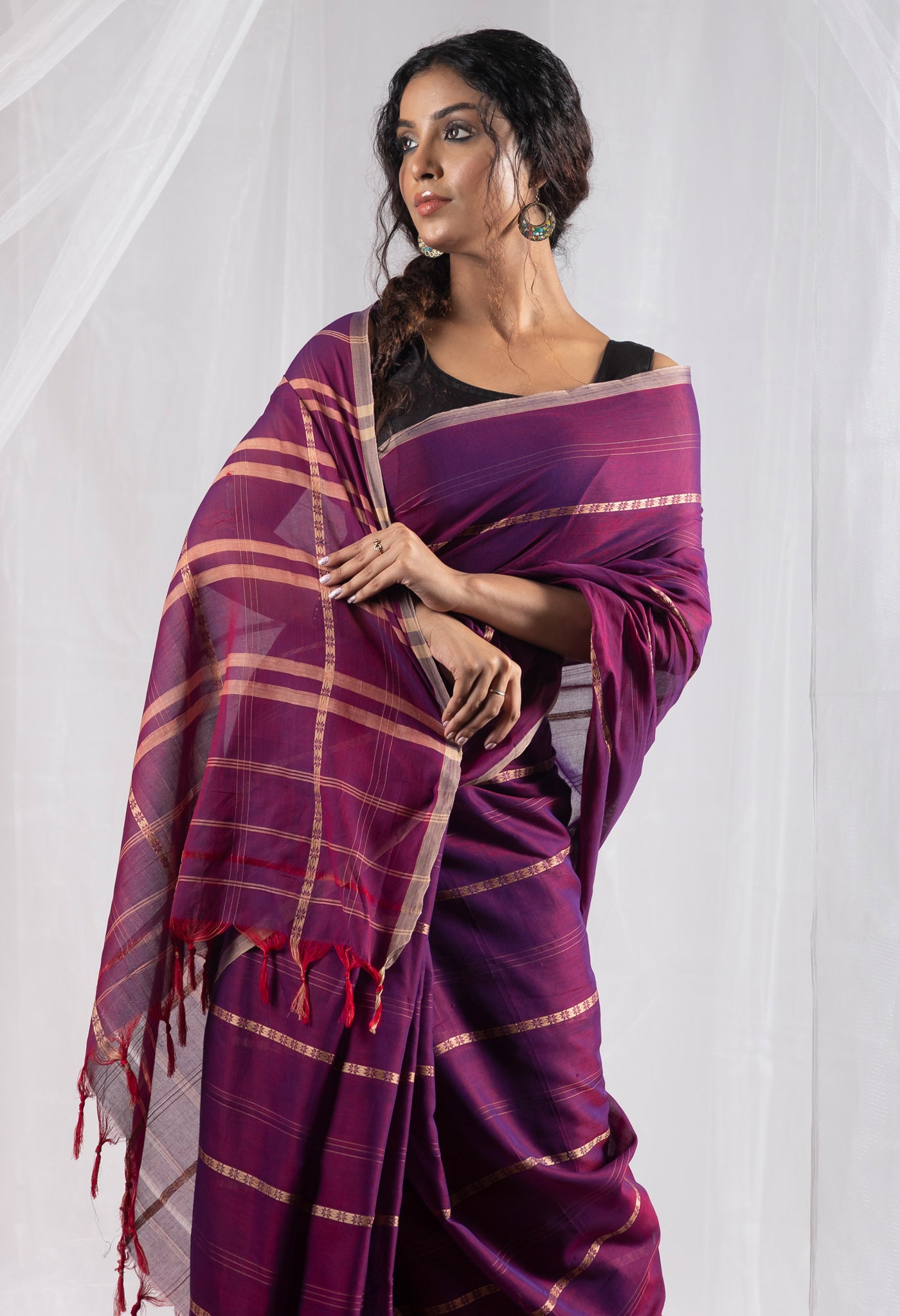 Purple Pure Handloom Narayani Cotton Saree