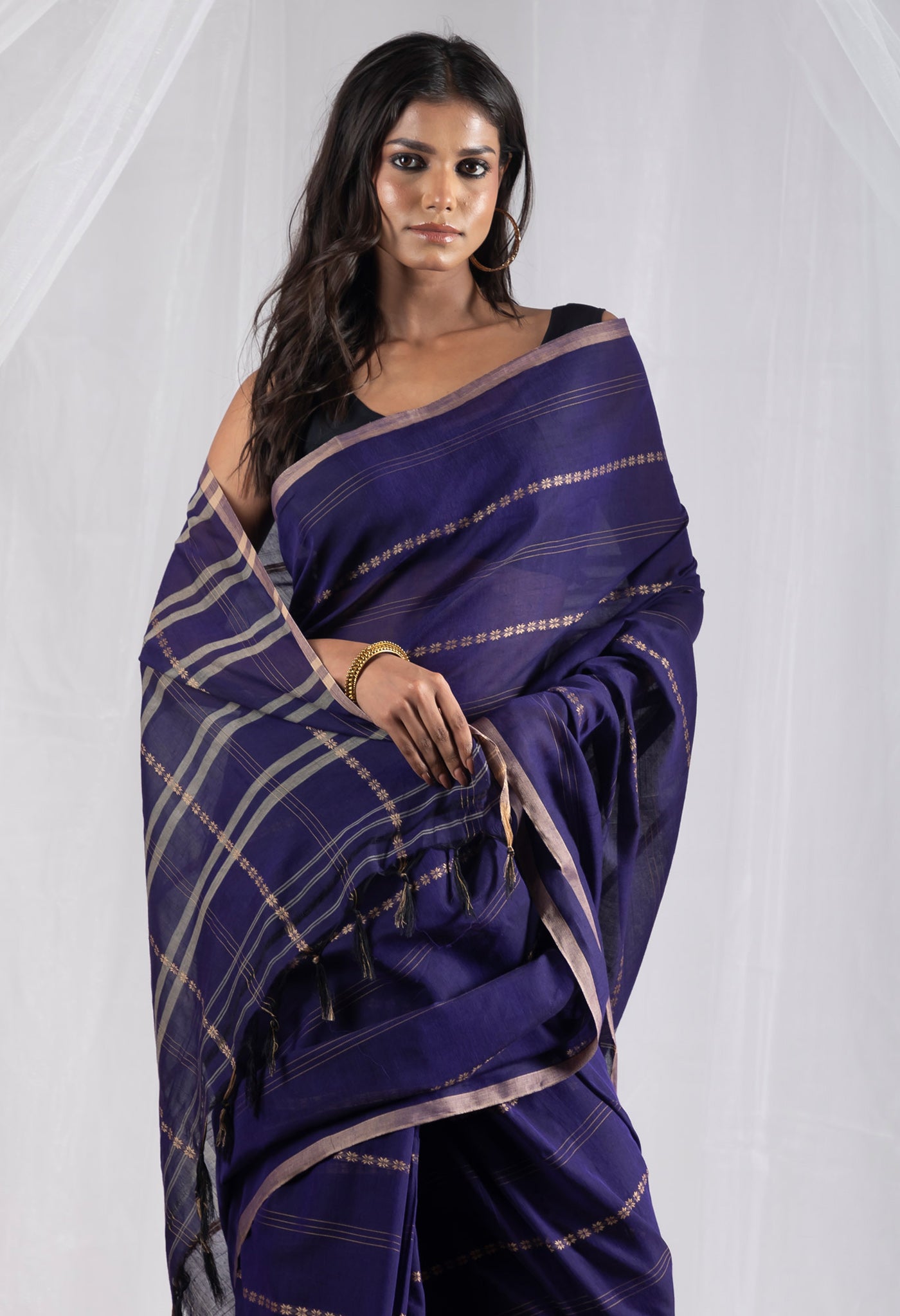 Dark Blue Pure Handloom Narayani Cotton Saree