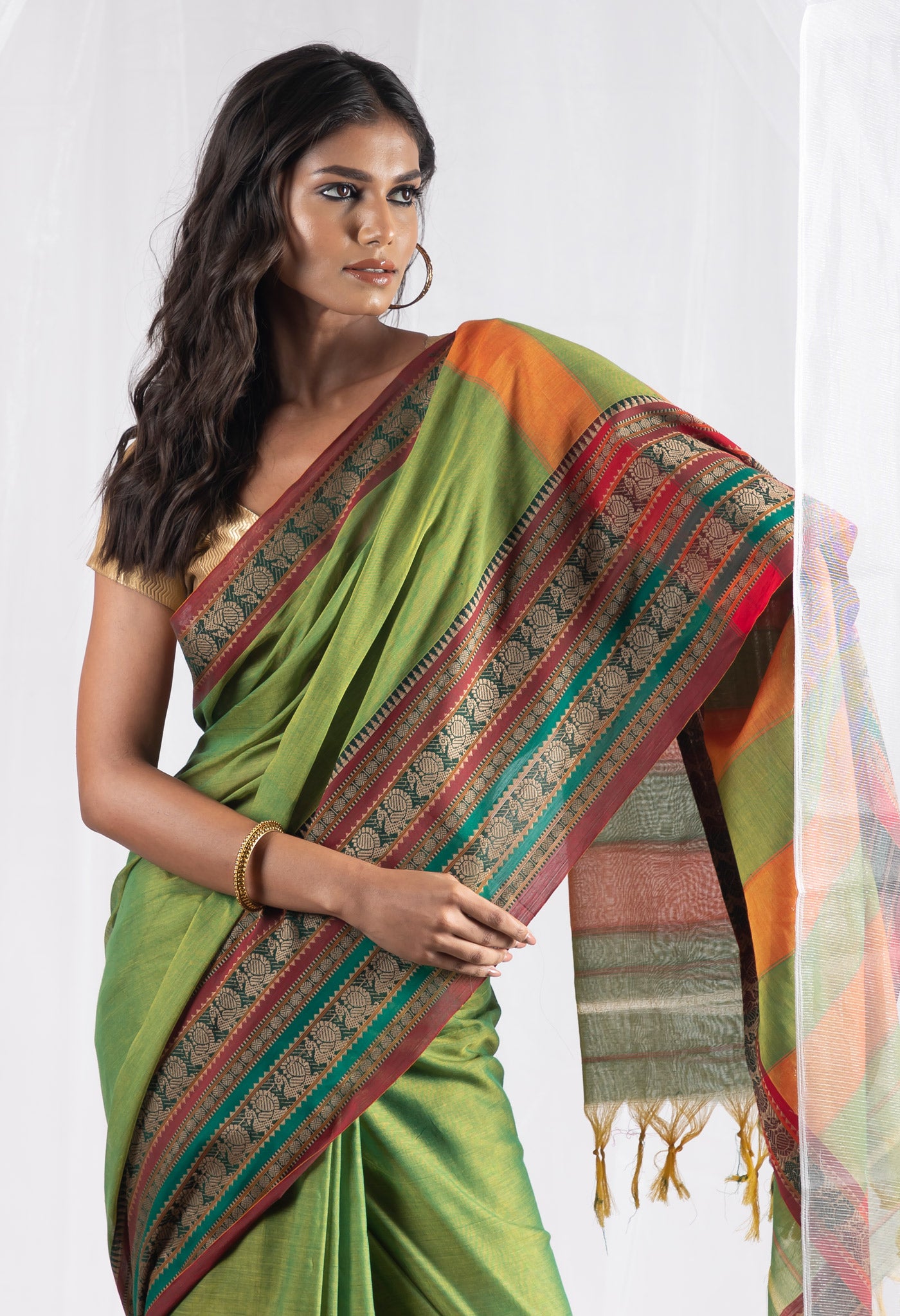 Light Green Pure Handloom Narayani Cotton Saree