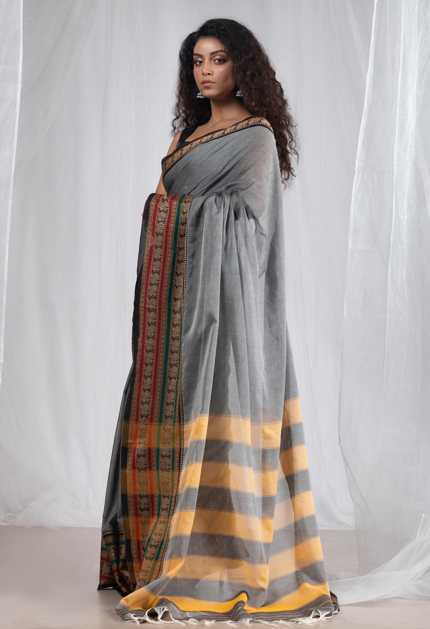 Grey Pure Handloom Narayani Cotton Saree