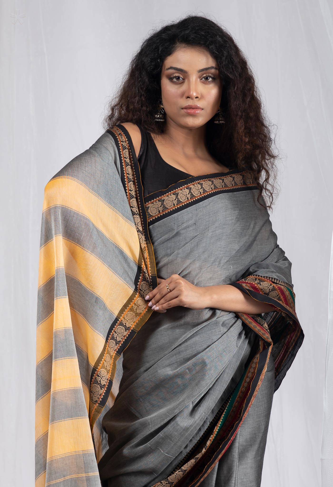 Grey Pure Handloom Narayani Cotton Saree