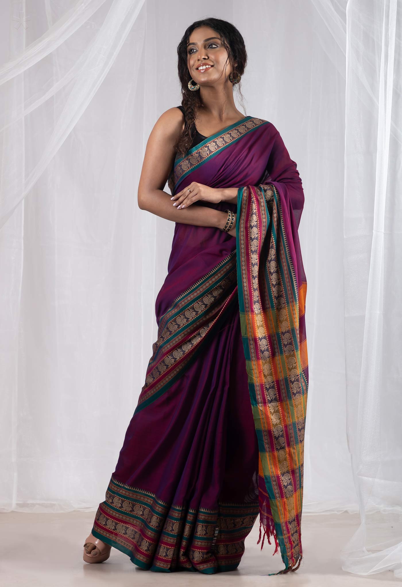 Purple Pure Handloom Narayani Cotton Saree