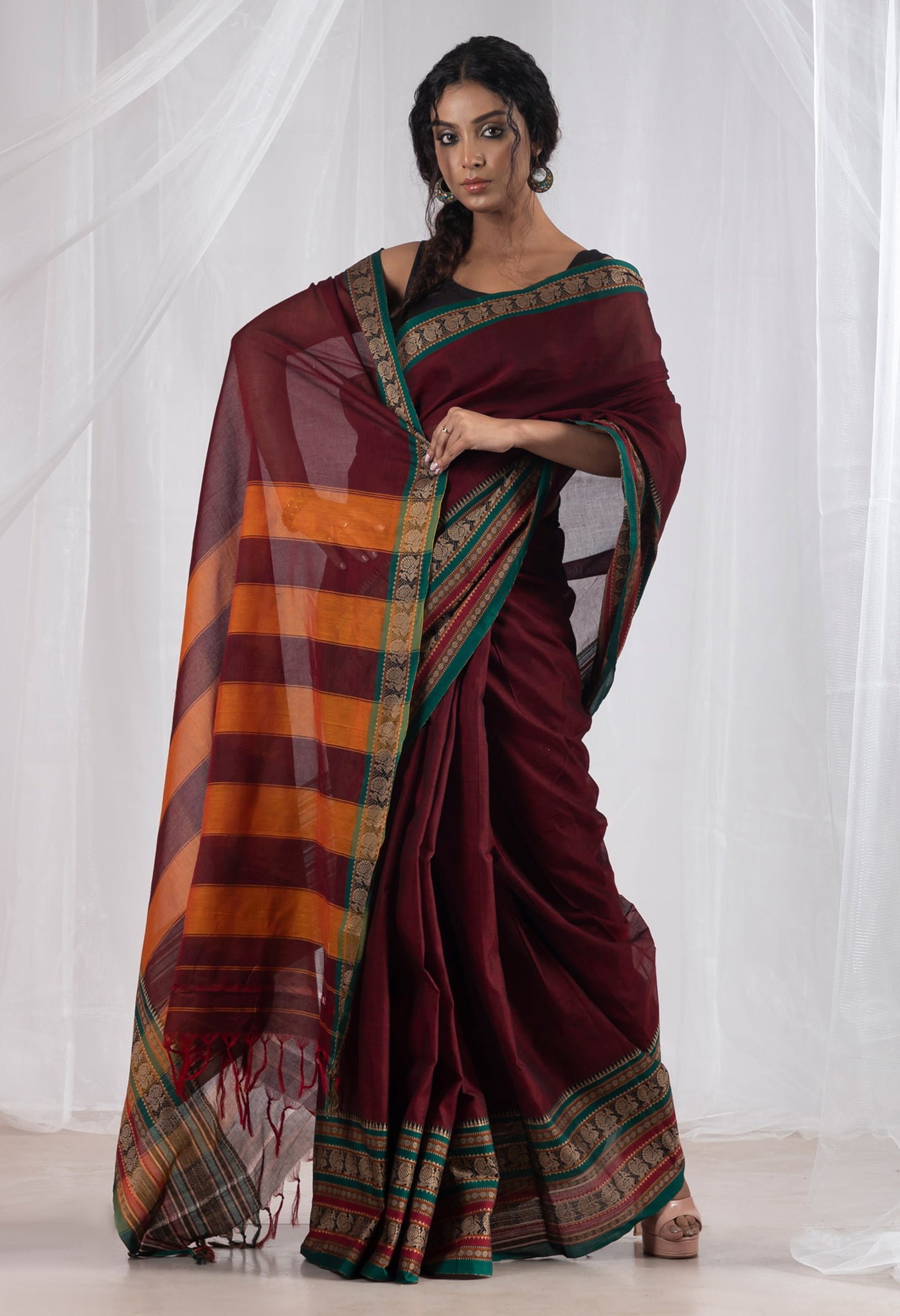 Maroon Pure Handloom Narayani Cotton Saree