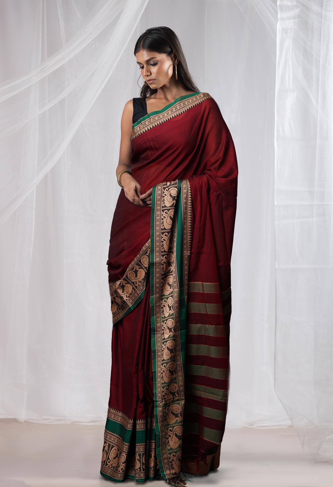 Maroon Pure Handloom Narayani Cotton Saree