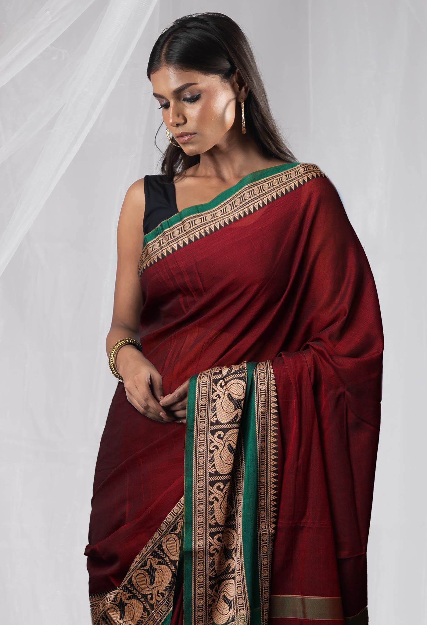 Maroon Pure Handloom Narayani Cotton Saree