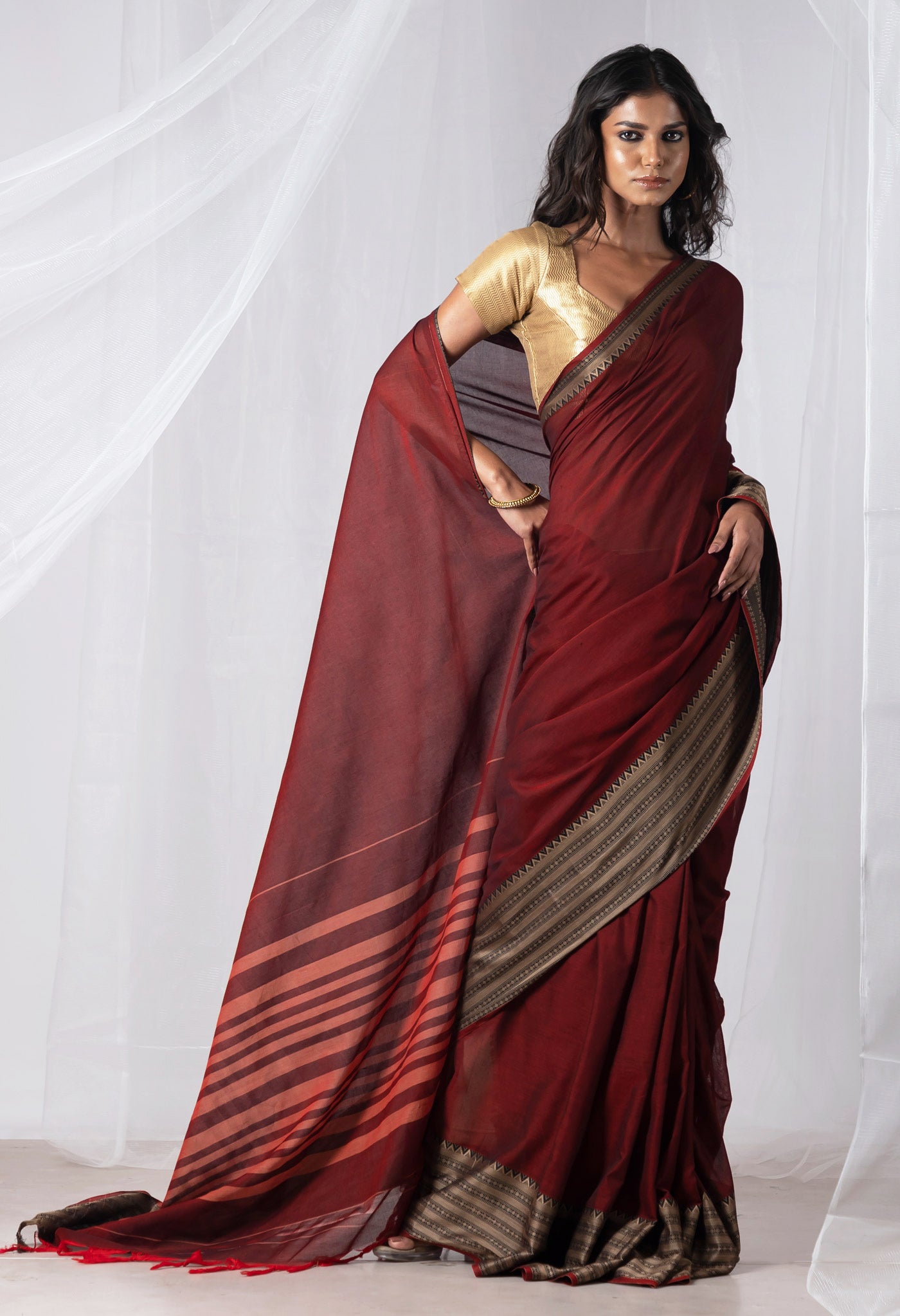 Maroon Pure Handloom Narayani Cotton Saree