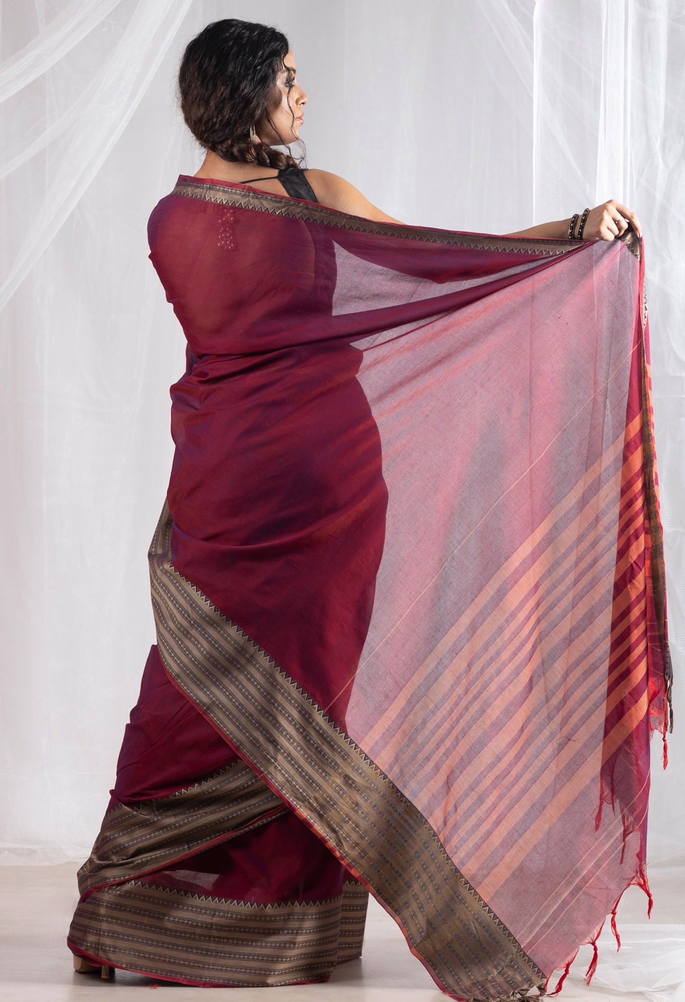 Pink Pure Handloom Narayani Cotton Saree