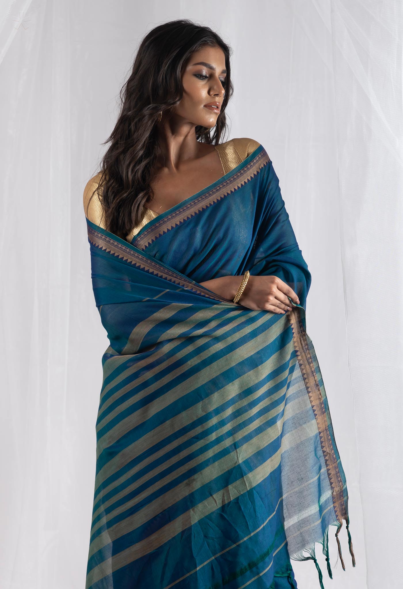 Peacock Blue Pure Handloom Narayani Cotton Saree