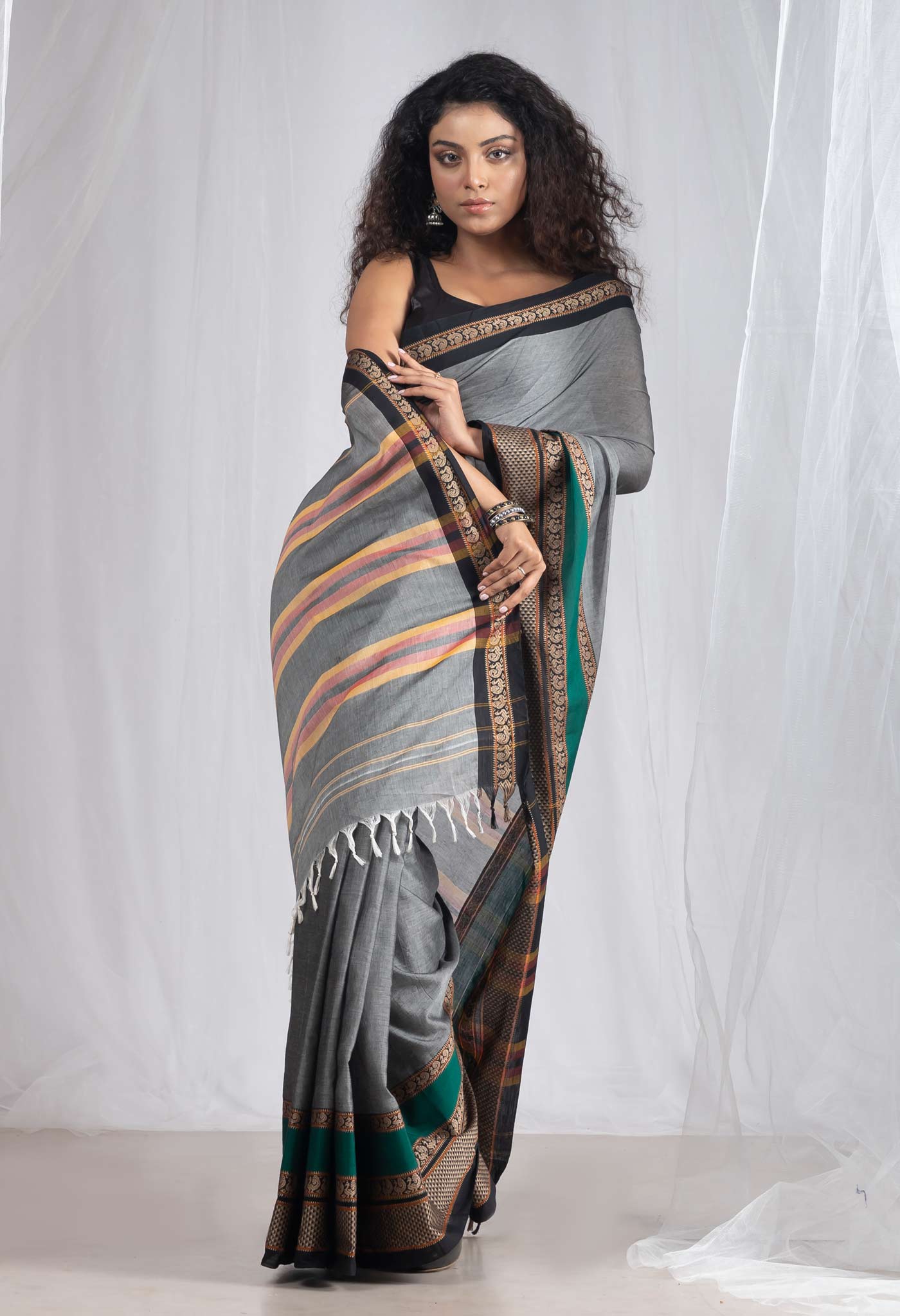 Grey Pure Handloom Narayani Cotton Saree