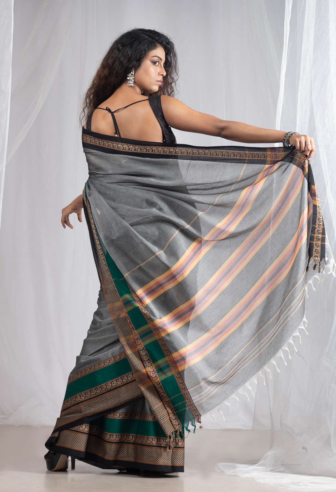 Grey Pure Handloom Narayani Cotton Saree