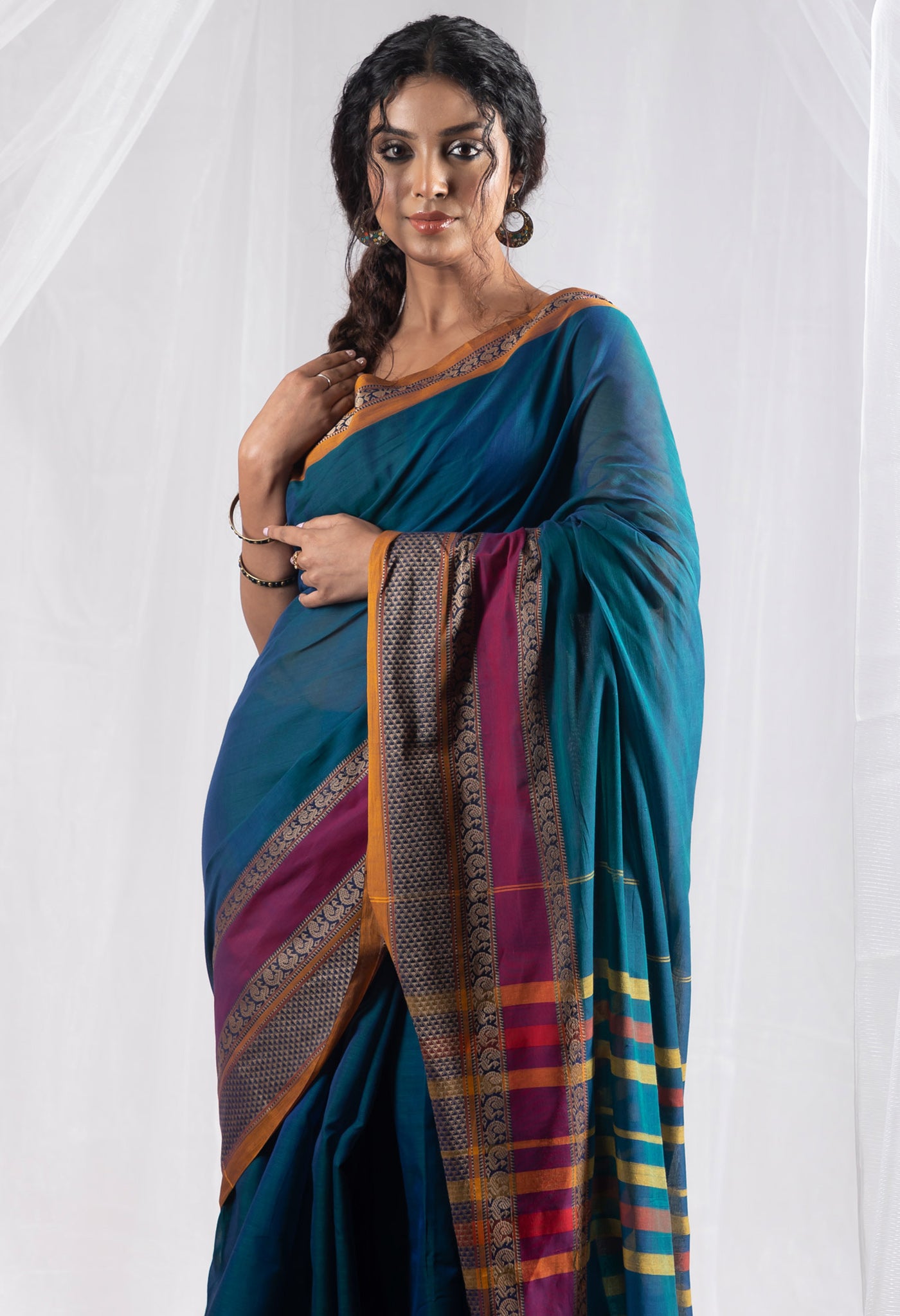 Peacock Blue Pure Handloom Narayani Cotton Saree