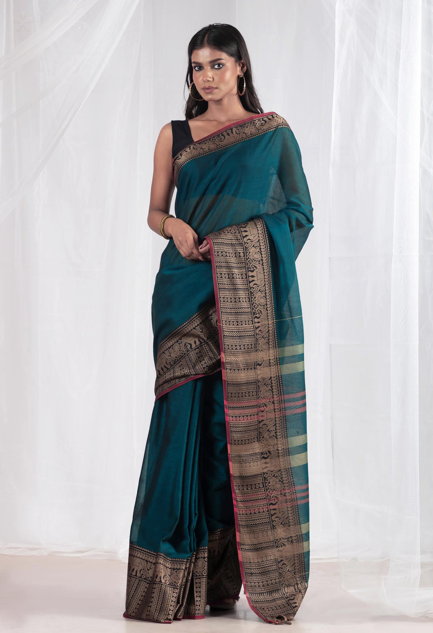 Peacock Blue Pure Handloom Narayani Cotton Saree