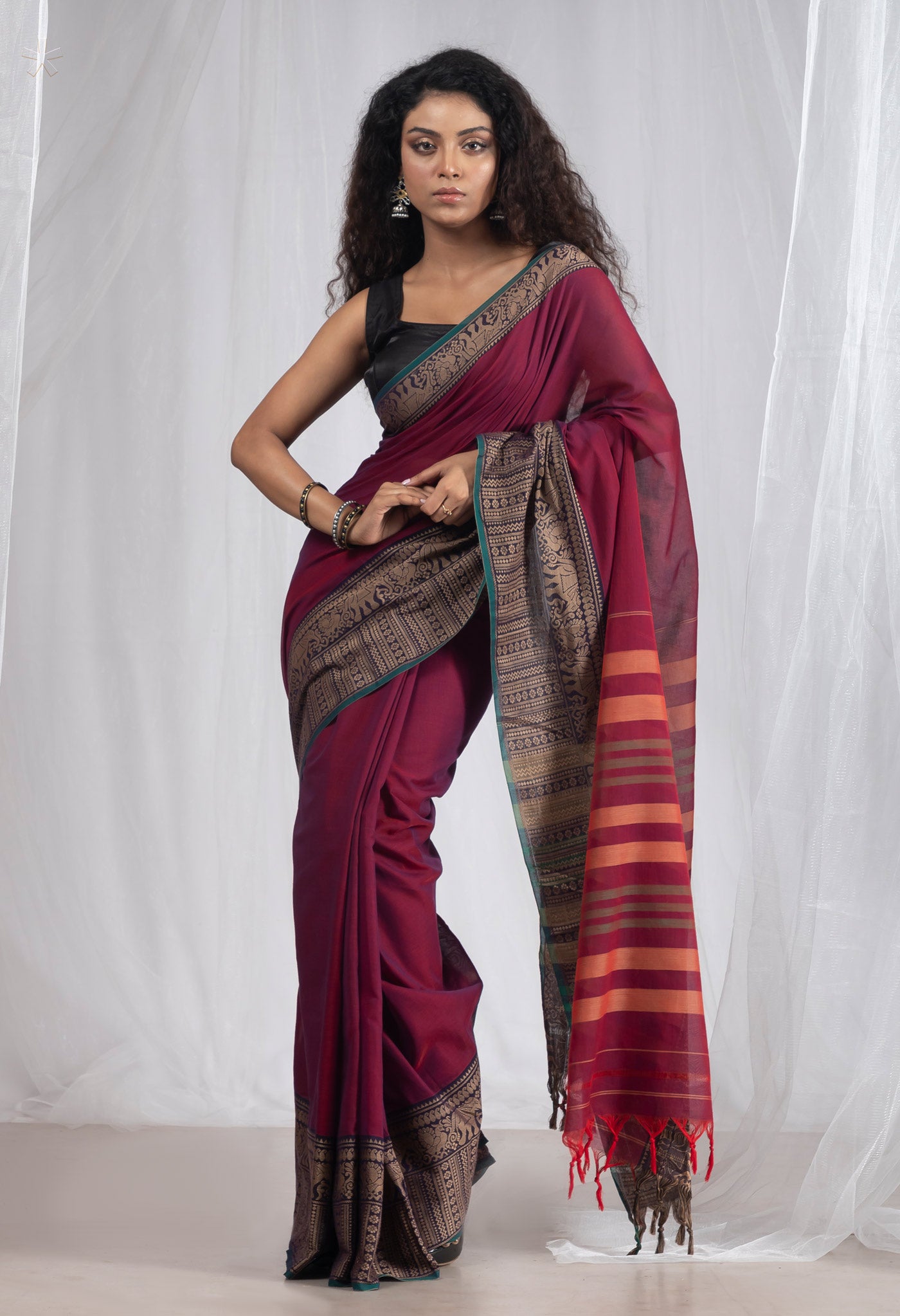 Dark Pink Pure Handloom Narayani Cotton Saree