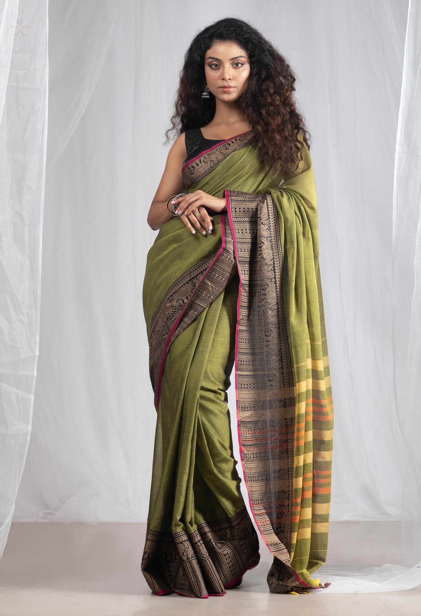 Mehndi Green Pure Handloom Narayani Cotton Saree