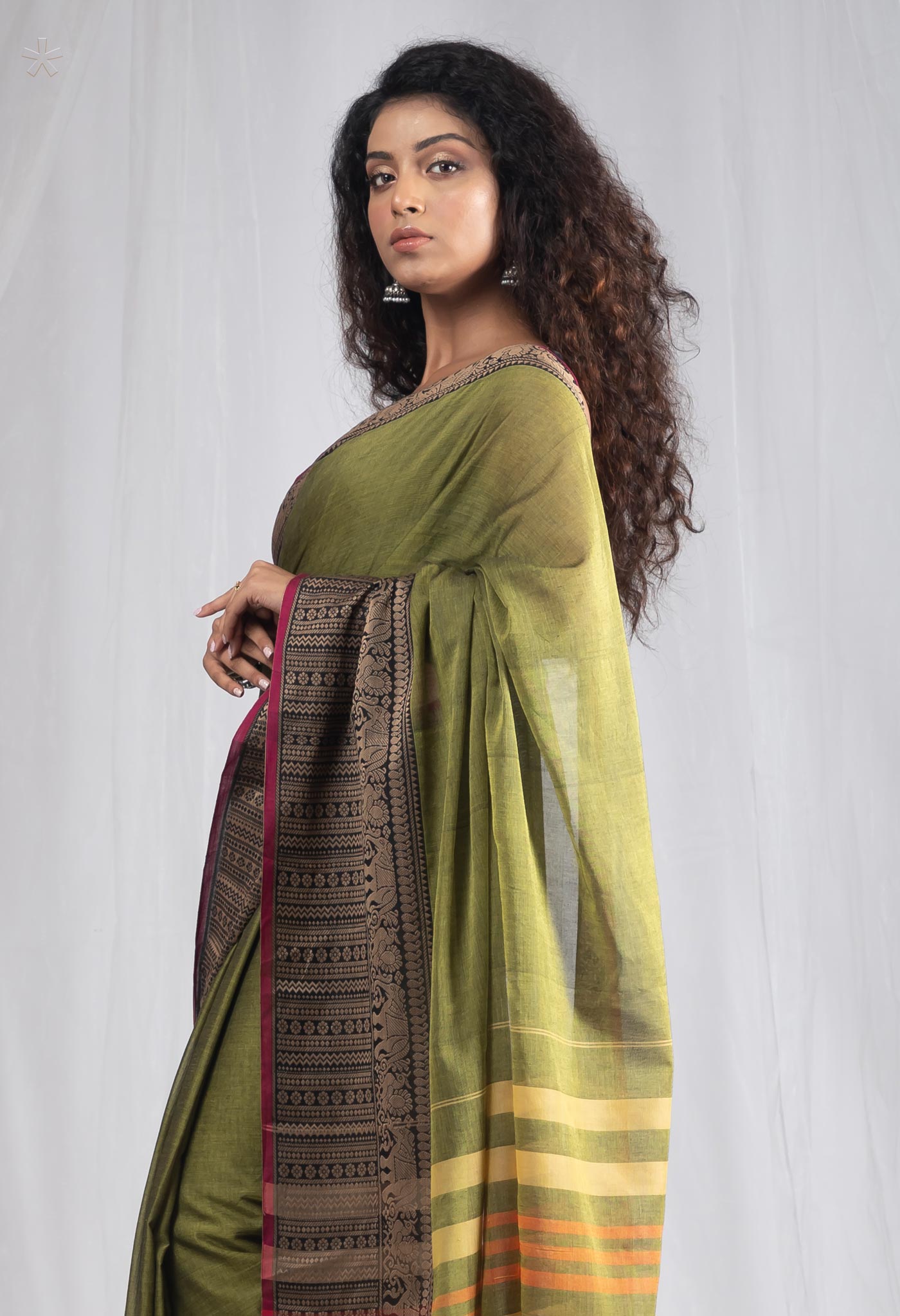 Mehndi Green Pure Handloom Narayani Cotton Saree