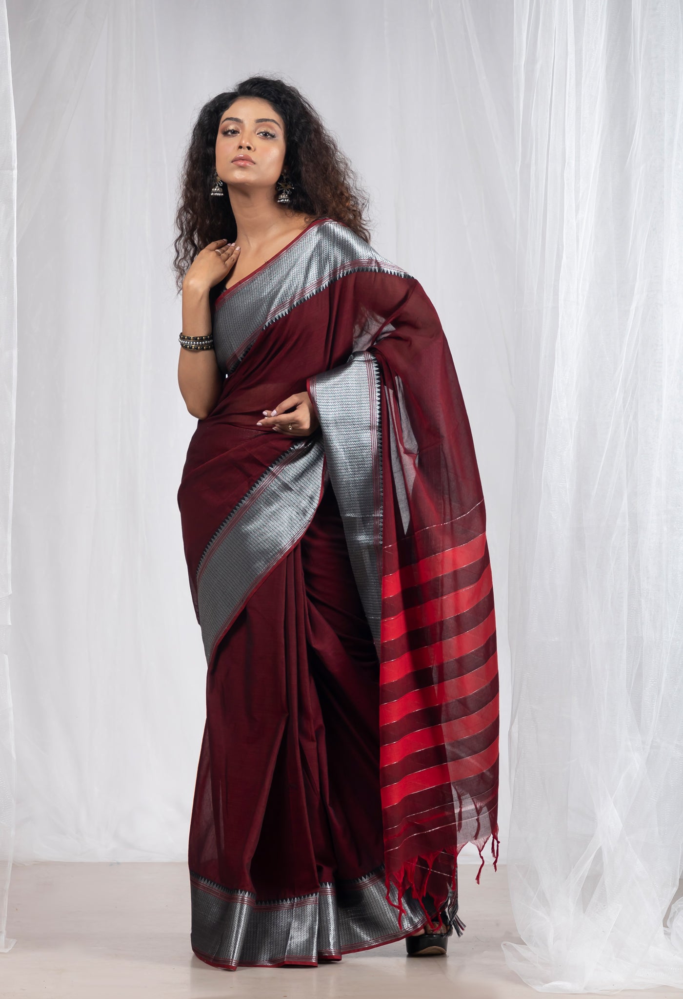 Maroon Pure Handloom Narayani Cotton Saree