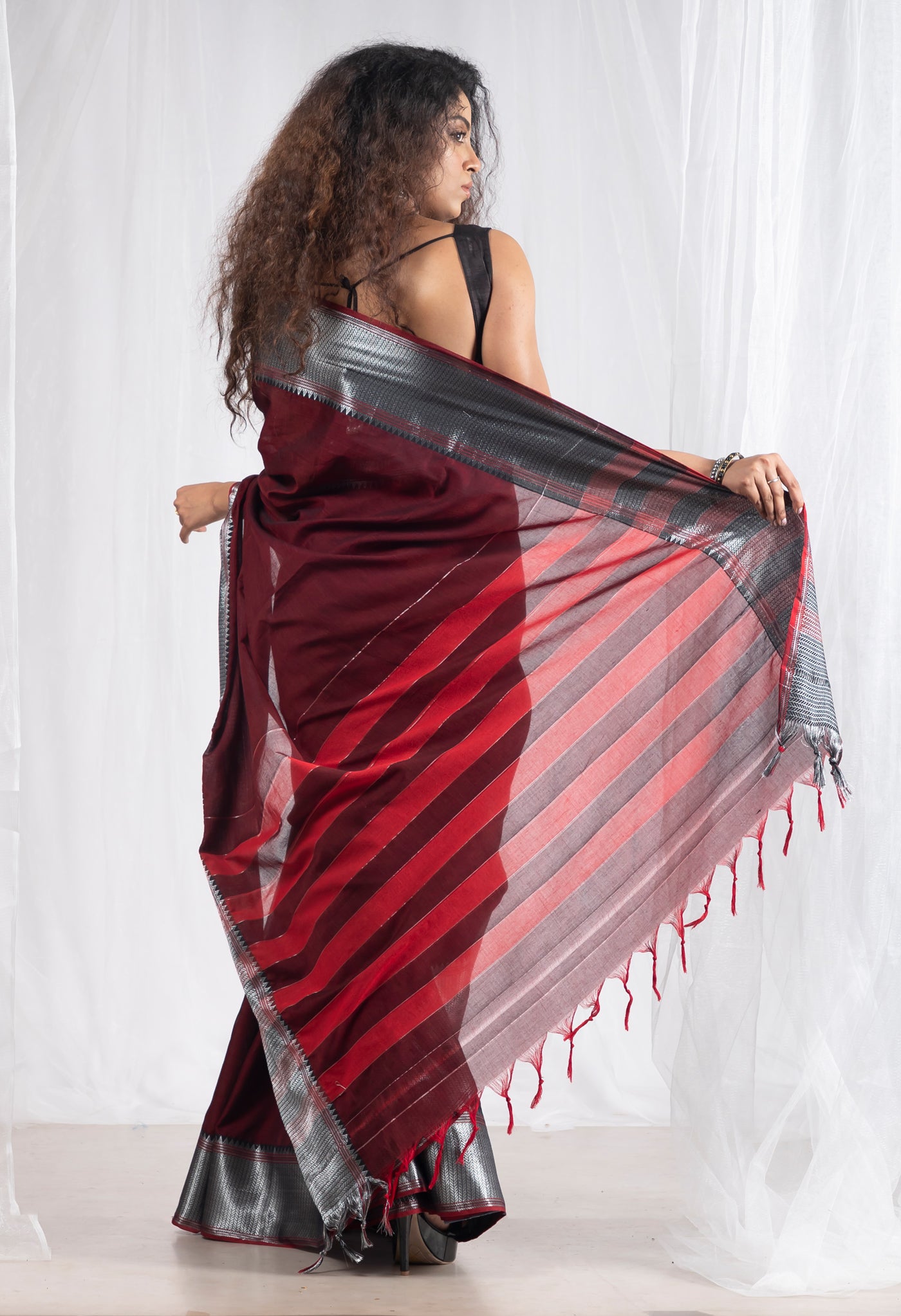 Maroon Pure Handloom Narayani Cotton Saree