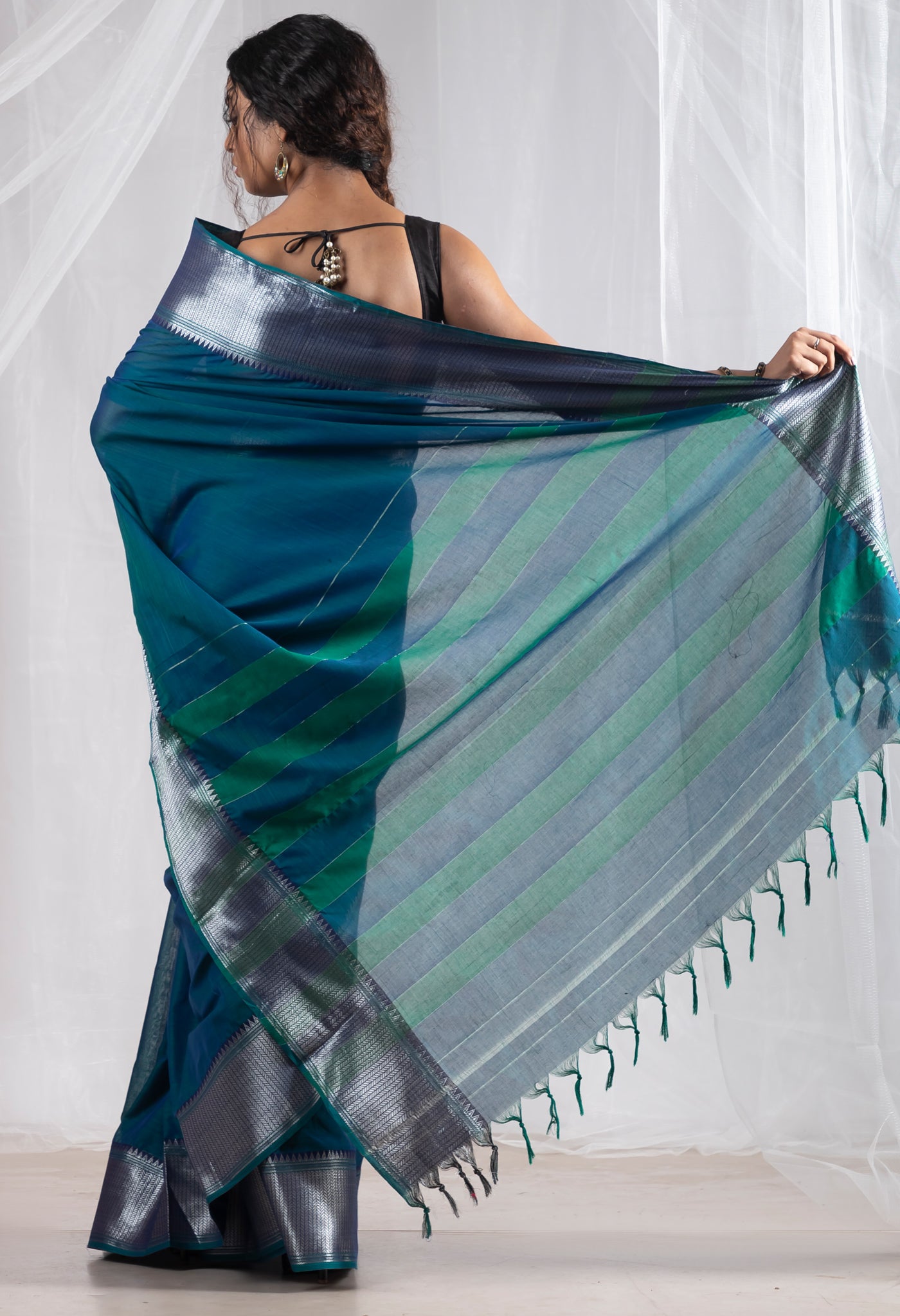 Peacock Blue Pure Handloom Narayani Cotton Saree