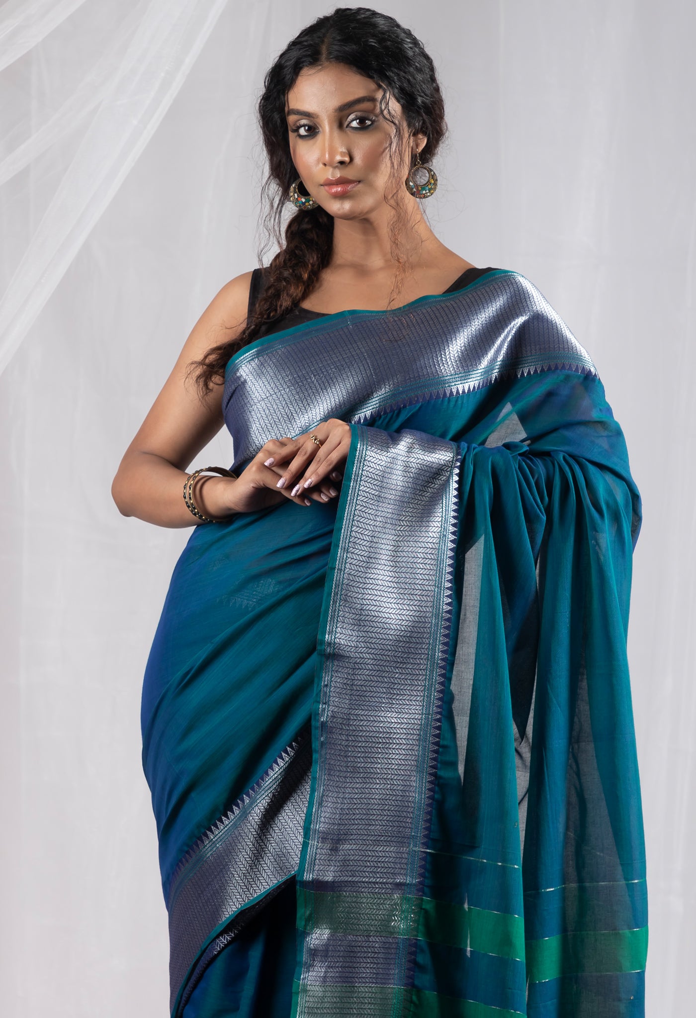 Peacock Blue Pure Handloom Narayani Cotton Saree