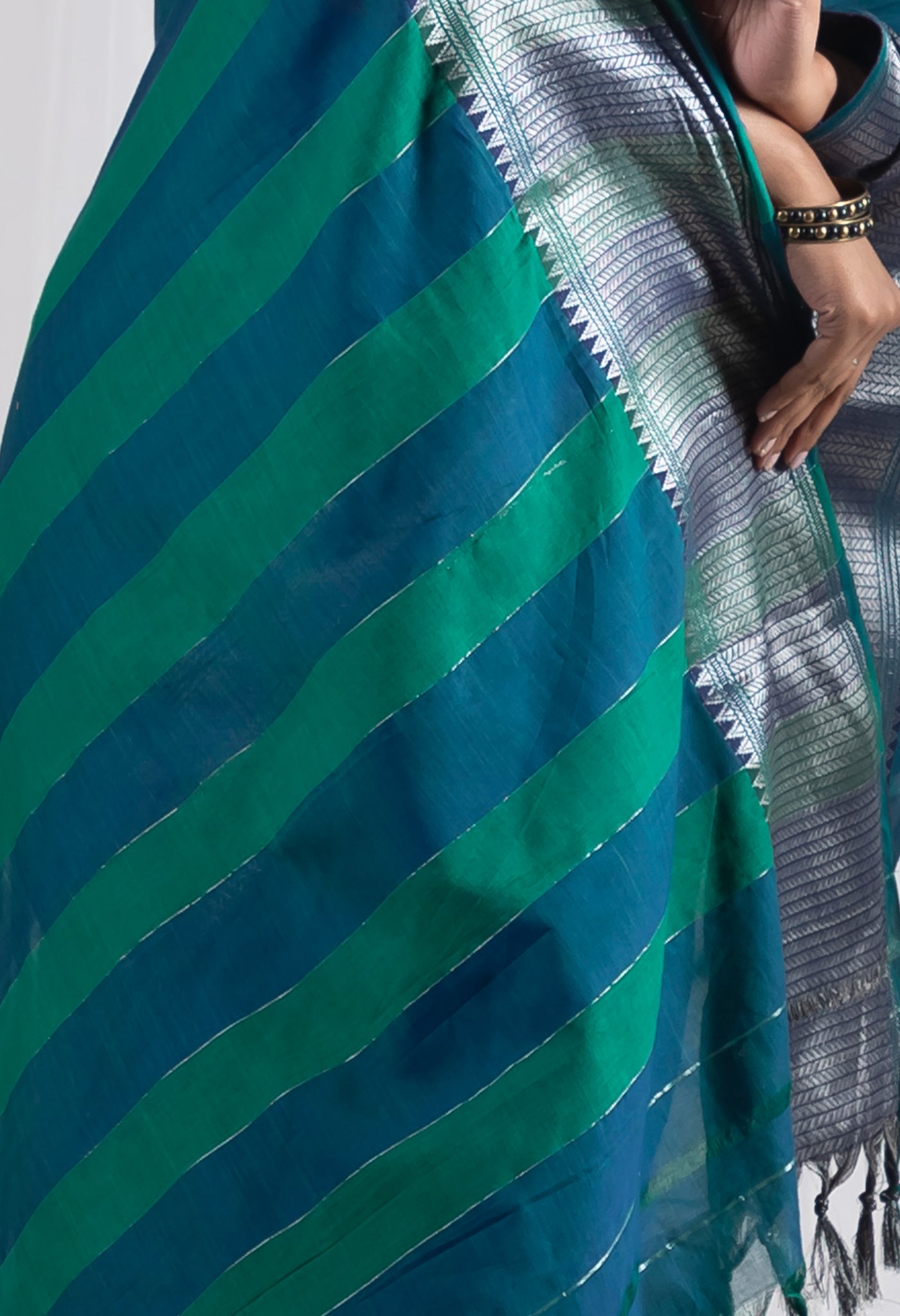 Peacock Blue Pure Handloom Narayani Cotton Saree