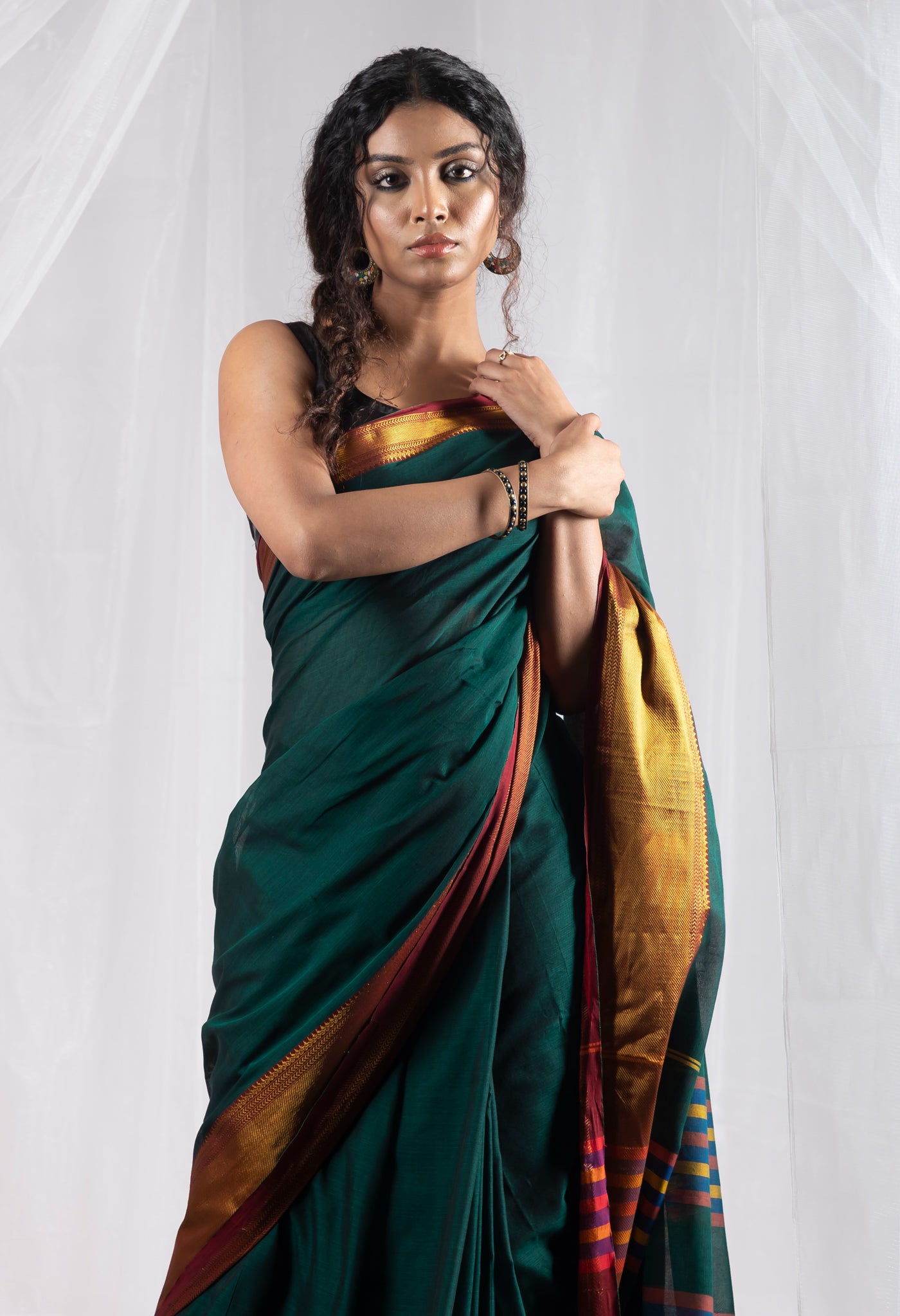 Dark Green Pure Handloom Narayani Cotton Saree