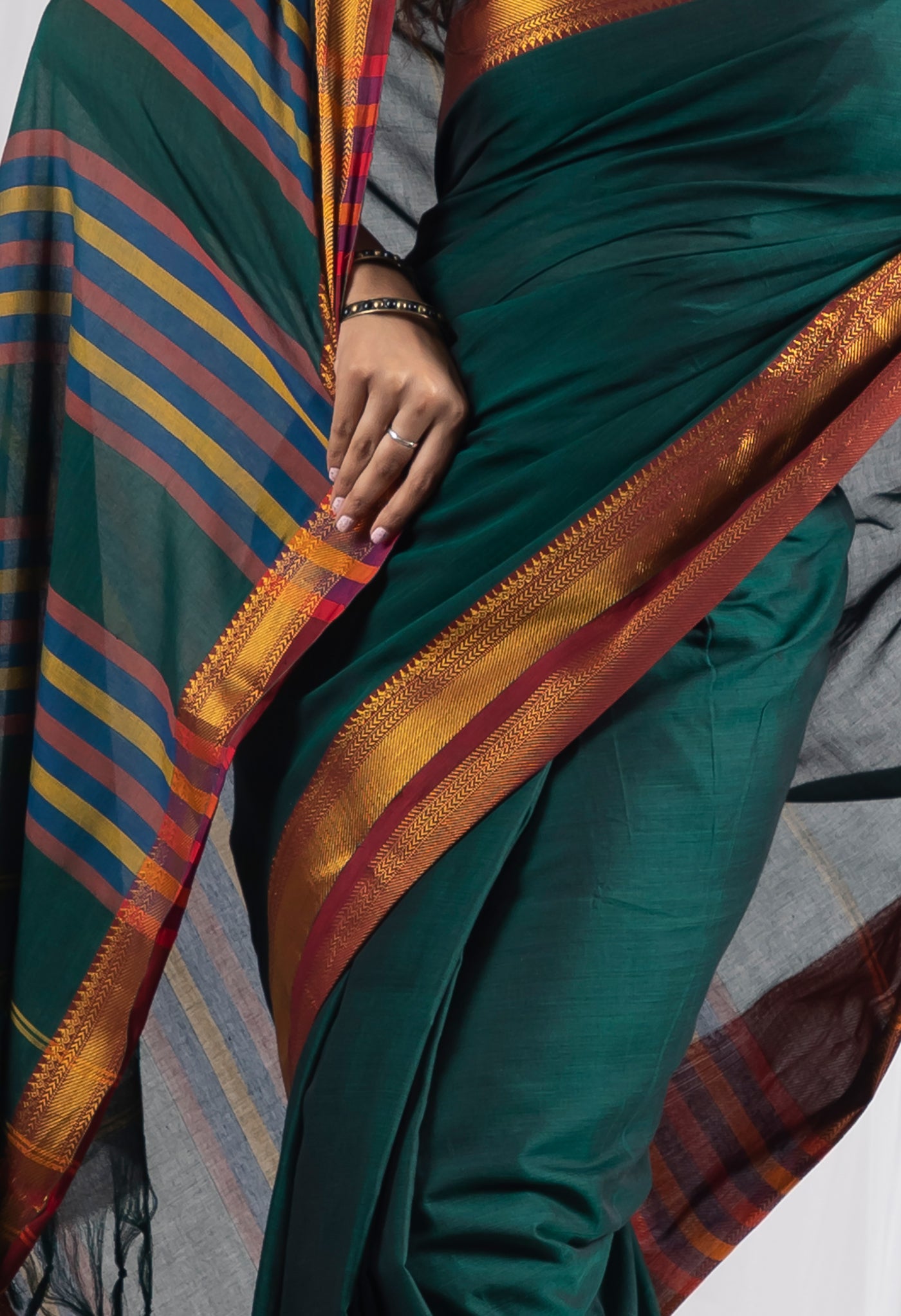 Dark Green Pure Handloom Narayani Cotton Saree