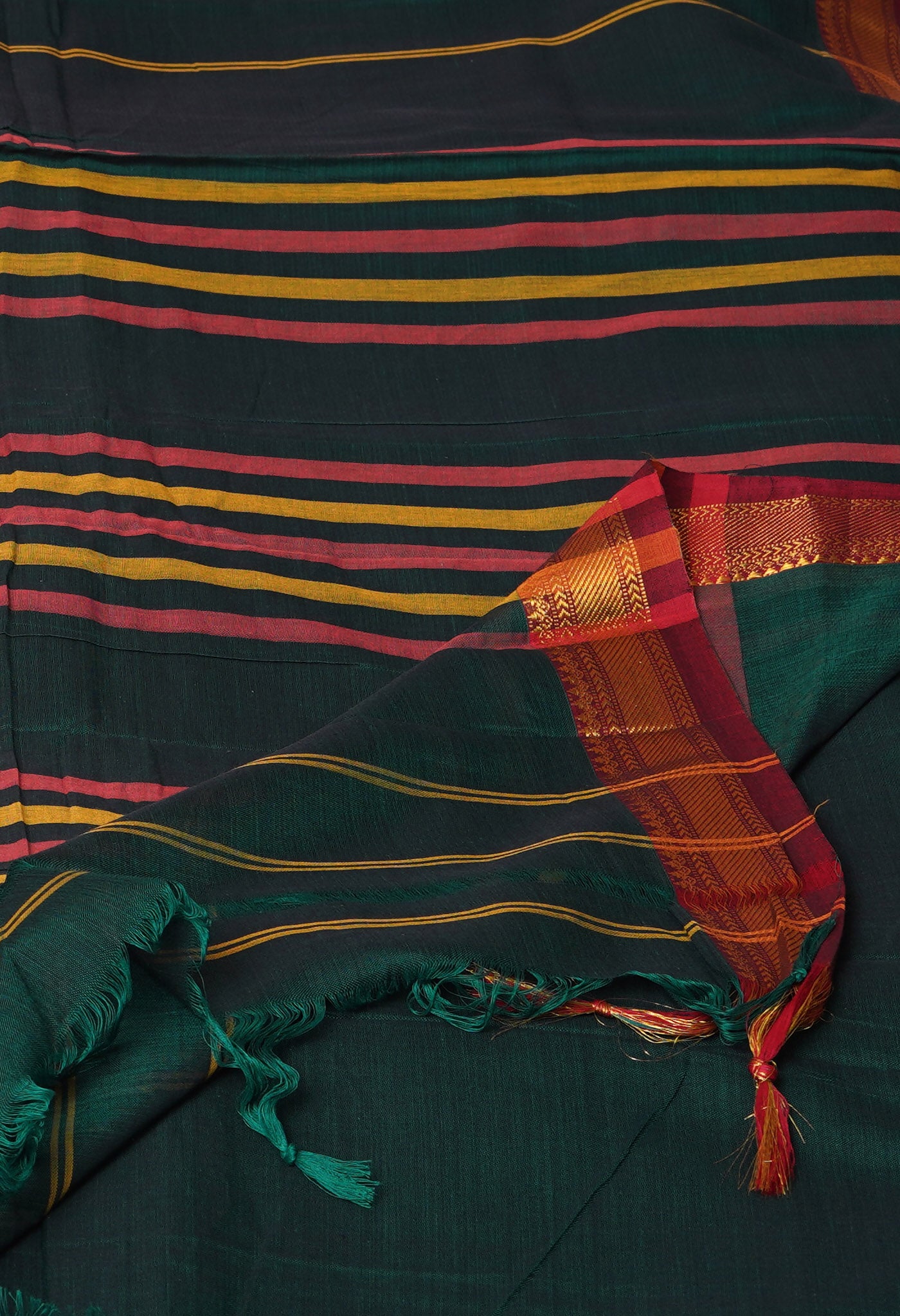 Dark Green Pure Handloom Narayani Cotton Saree