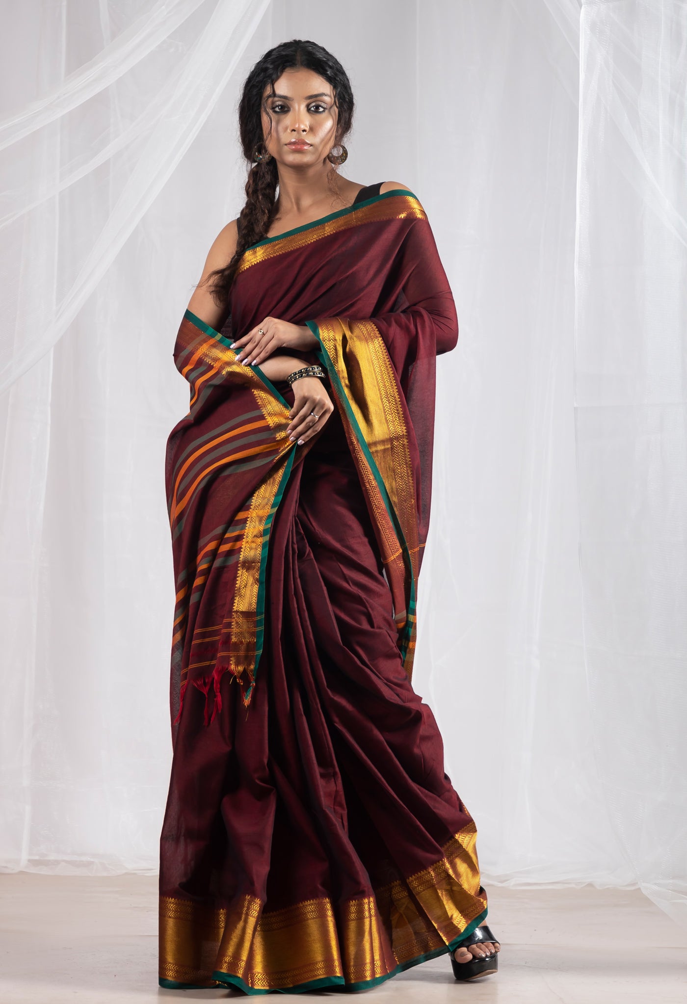 Maroon Pure Handloom Narayani Cotton Saree