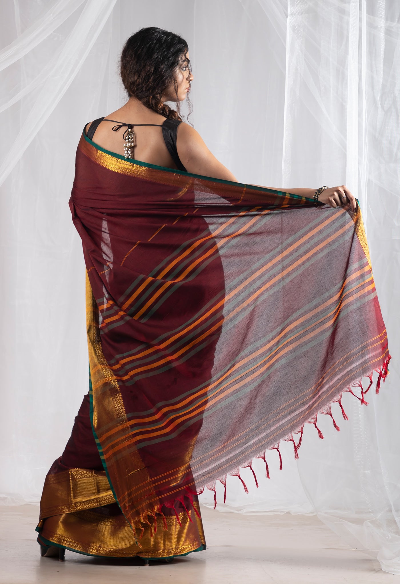 Maroon Pure Handloom Narayani Cotton Saree